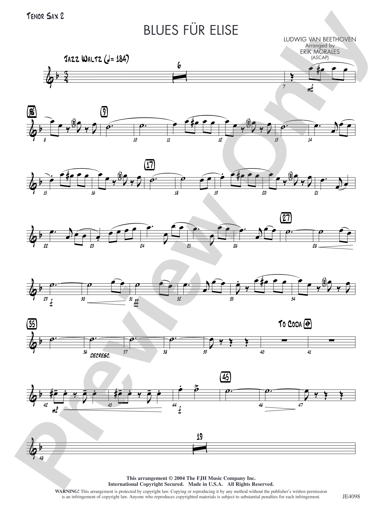 Blues für Elise: Tenor Sax 2