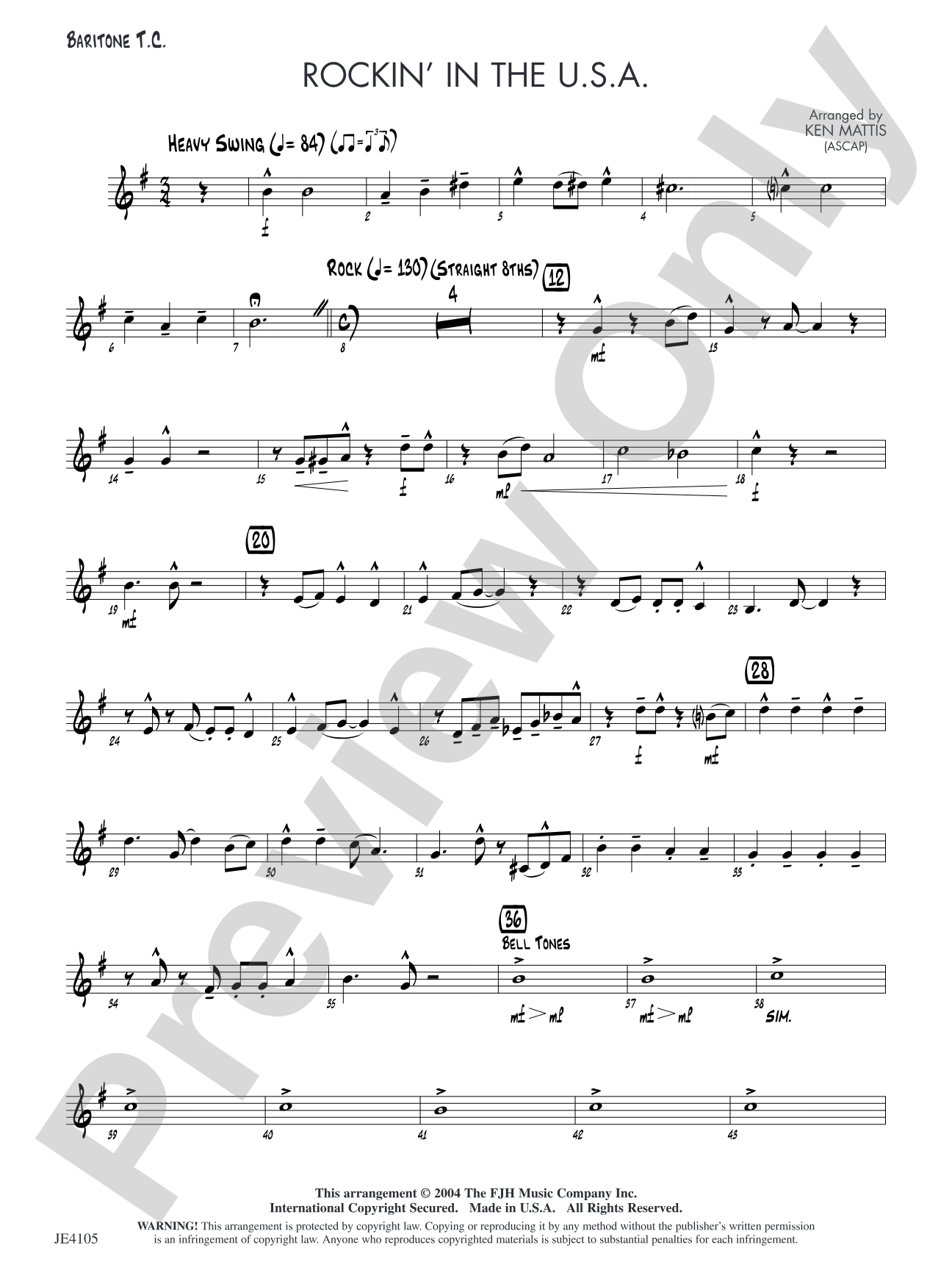Rockin' in the U.S.A.: Baritone T.C. (Alternate Part)