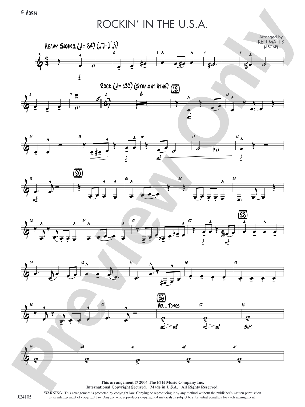 Rockin' in the U.S.A.: F Horn (Alternate Part)