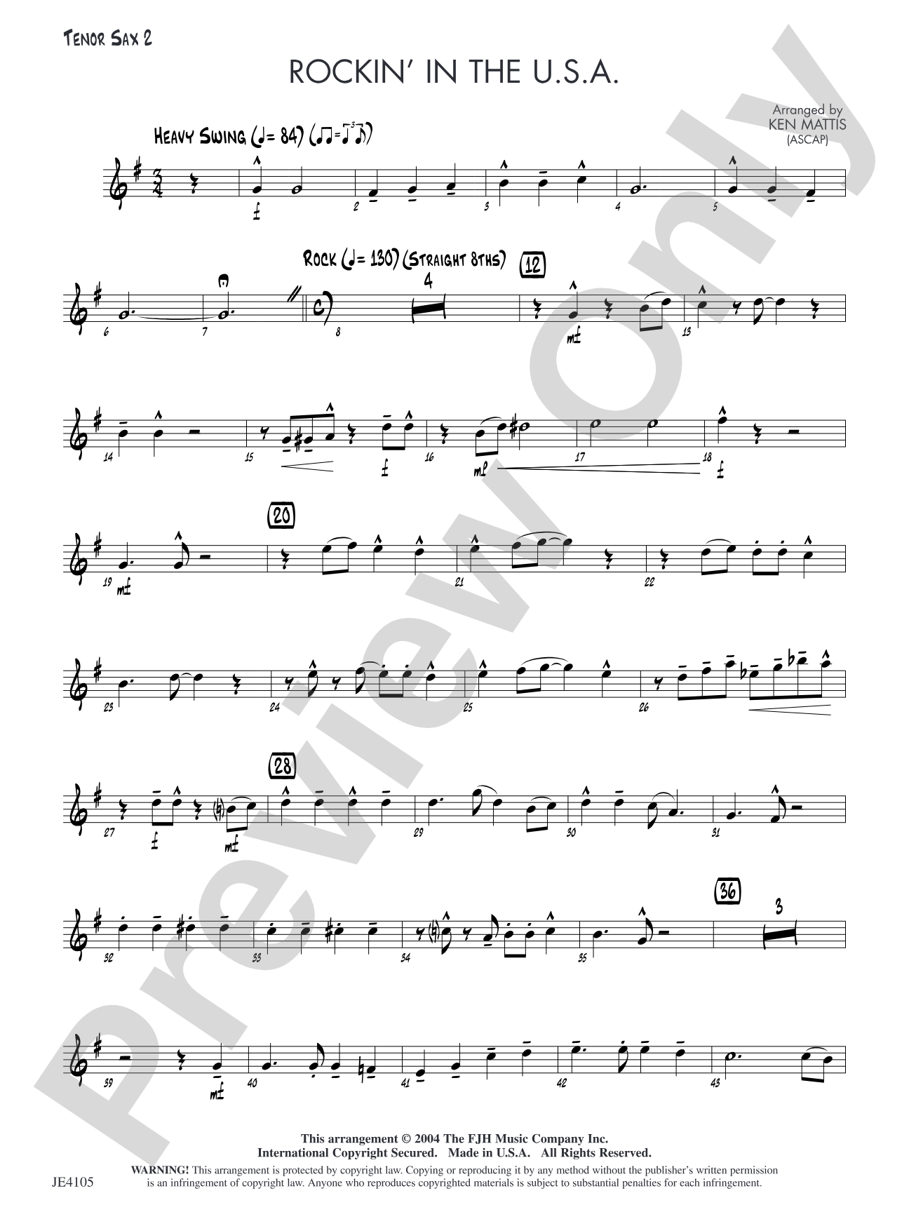 Rockin' in the U.S.A.: Opt. Tenor Sax 2