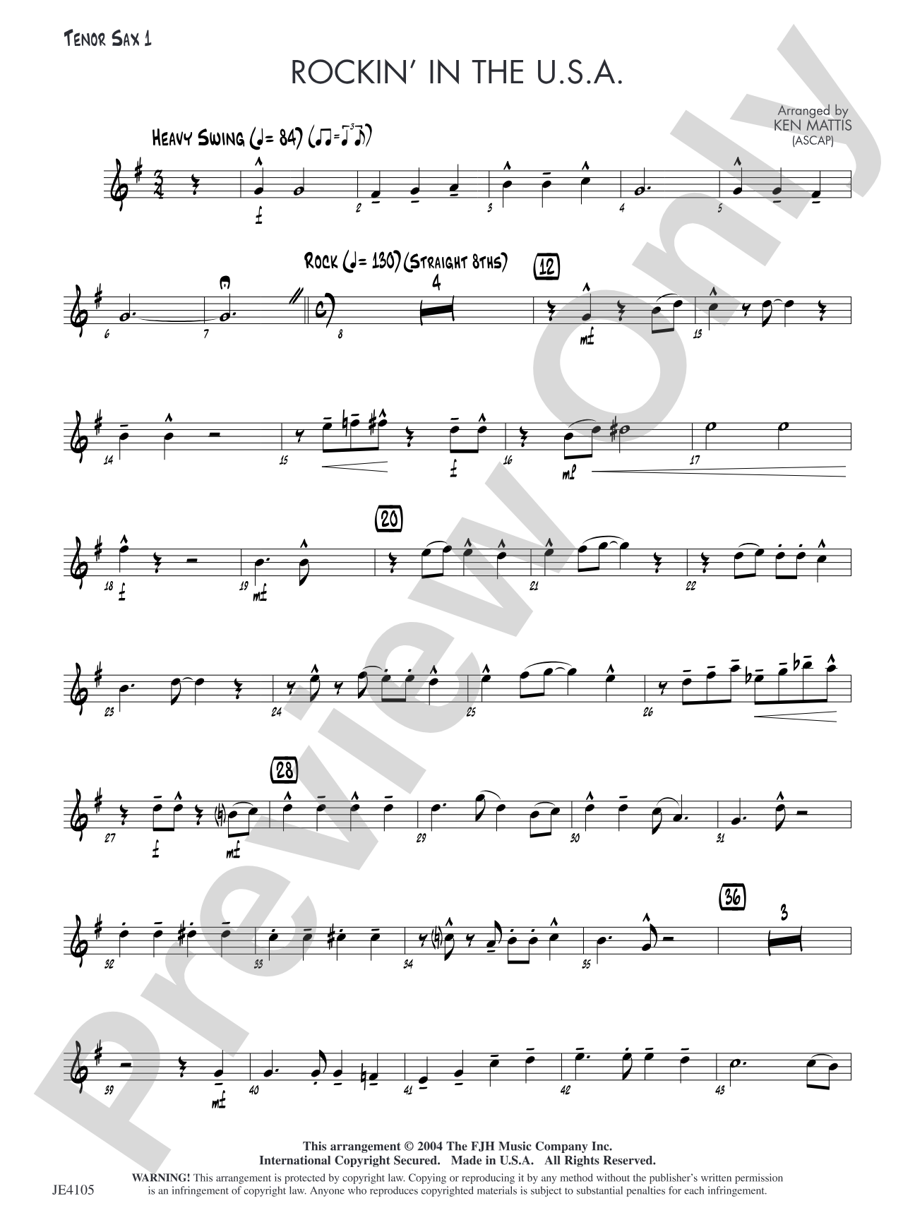 Rockin' in the U.S.A.: Tenor Sax 1