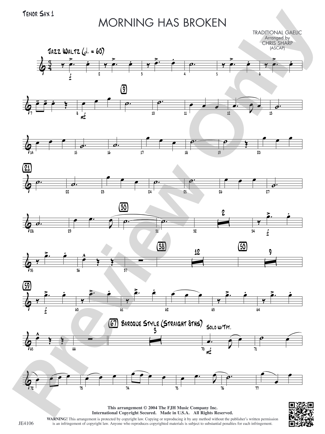 Morning Has Broken: Tenor Sax 1