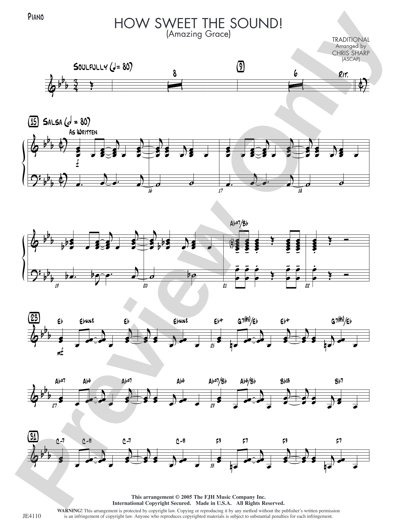 How Sweet the Sound! (Amazing Grace): Piano