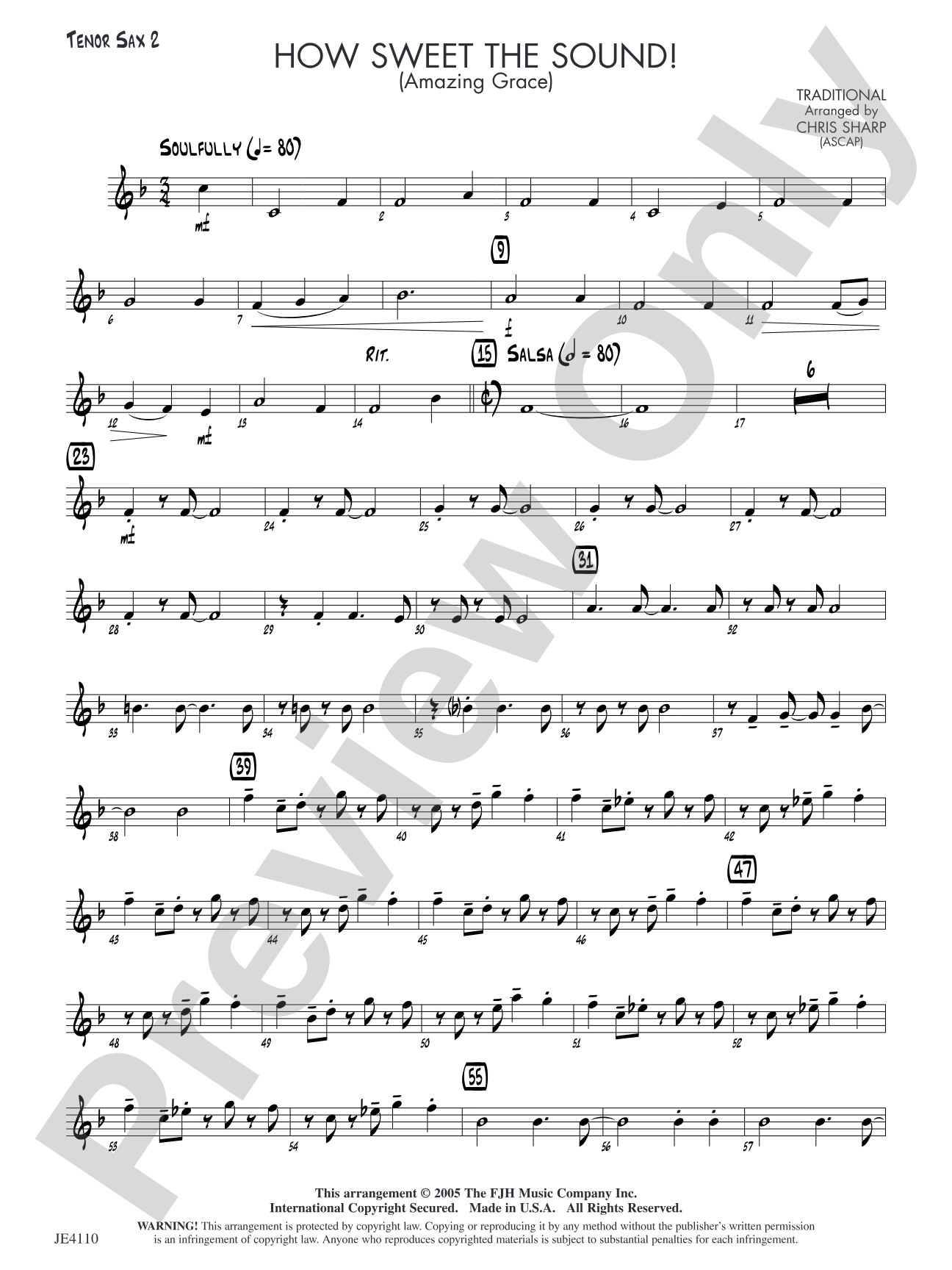 How Sweet the Sound! (Amazing Grace): Tenor Sax 2