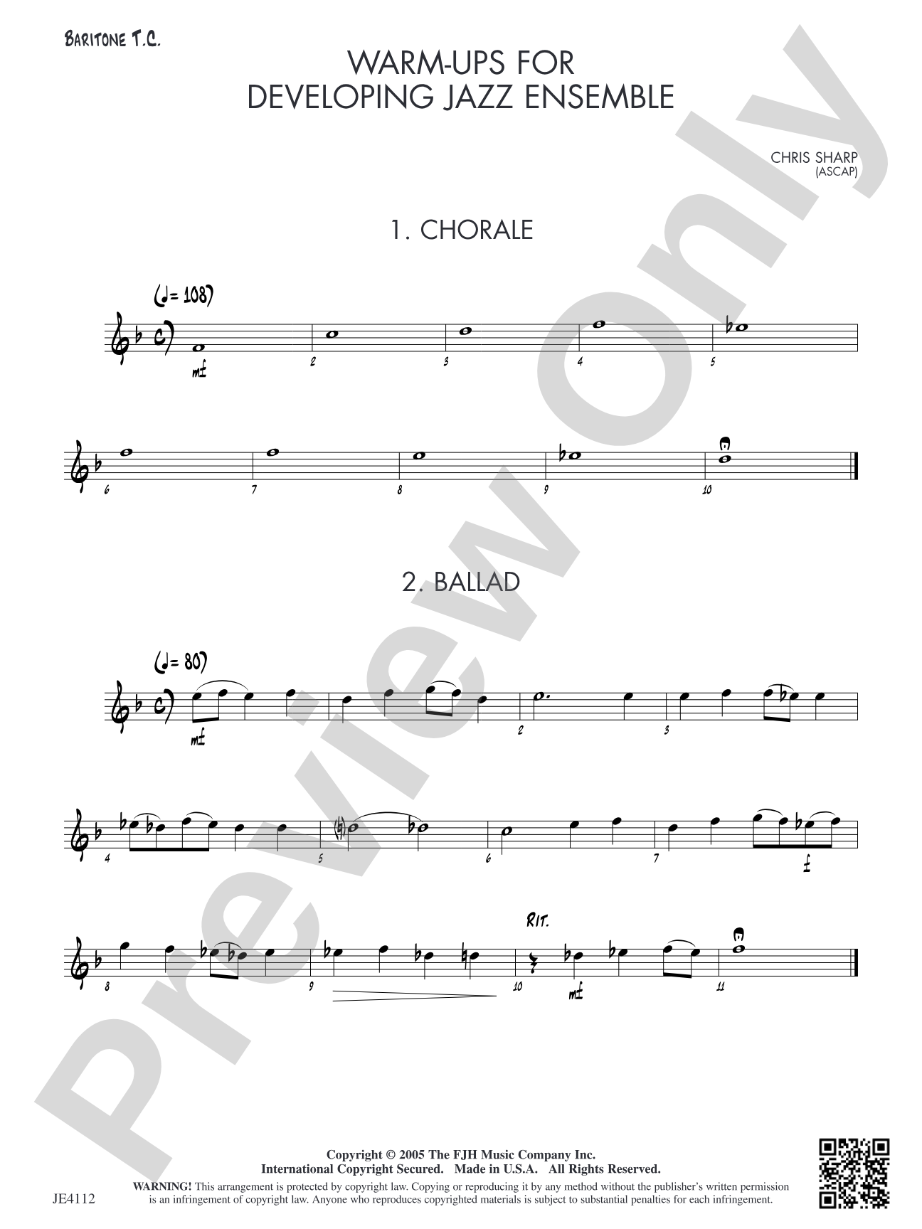 Warm-Ups for Developing Jazz Ensemble: Alternate Baritone T.C. (Doubles Trombone 1)