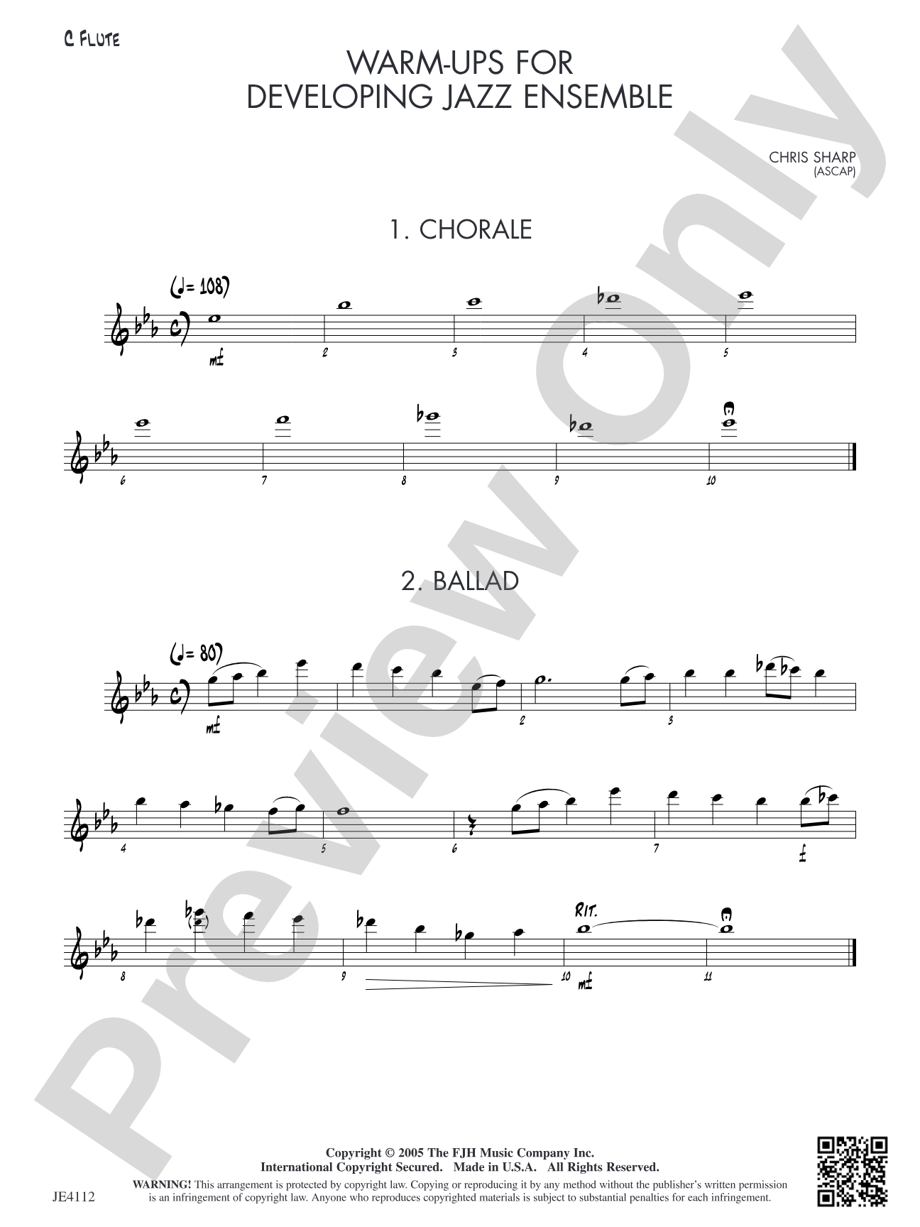 Warm-Ups for Developing Jazz Ensemble: Alternate C Flute (Doubles Trumpet 1 8va)