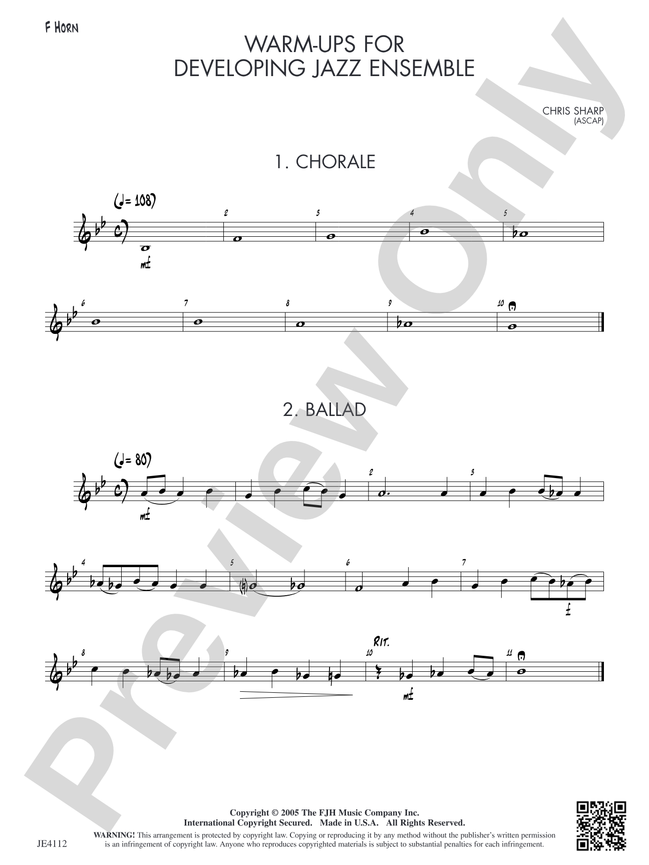 Warm-Ups for Developing Jazz Ensemble: Alternate F Horn (Doubles Trombone 1)