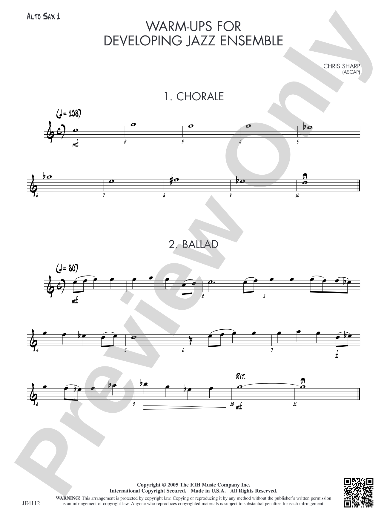 Warm-Ups for Developing Jazz Ensemble: Alto Sax 1