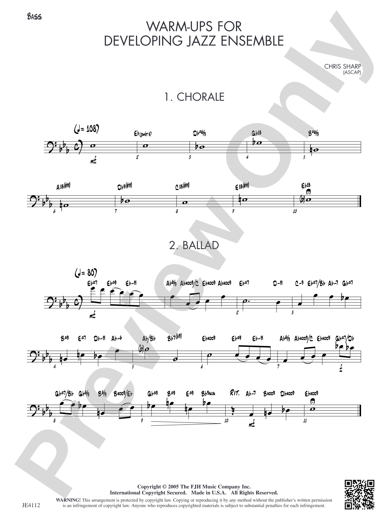 Warm-Ups for Developing Jazz Ensemble: Bass
