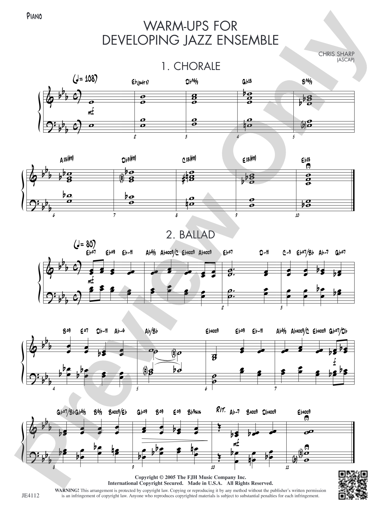 Warm-Ups for Developing Jazz Ensemble: Piano