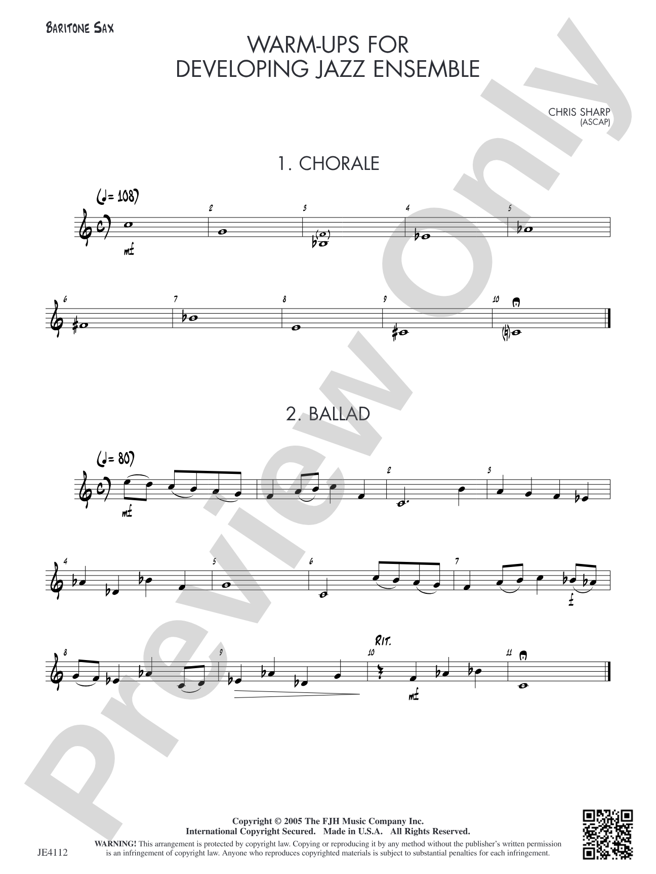 Warm-Ups for Developing Jazz Ensemble: Opt. Baritone Sax