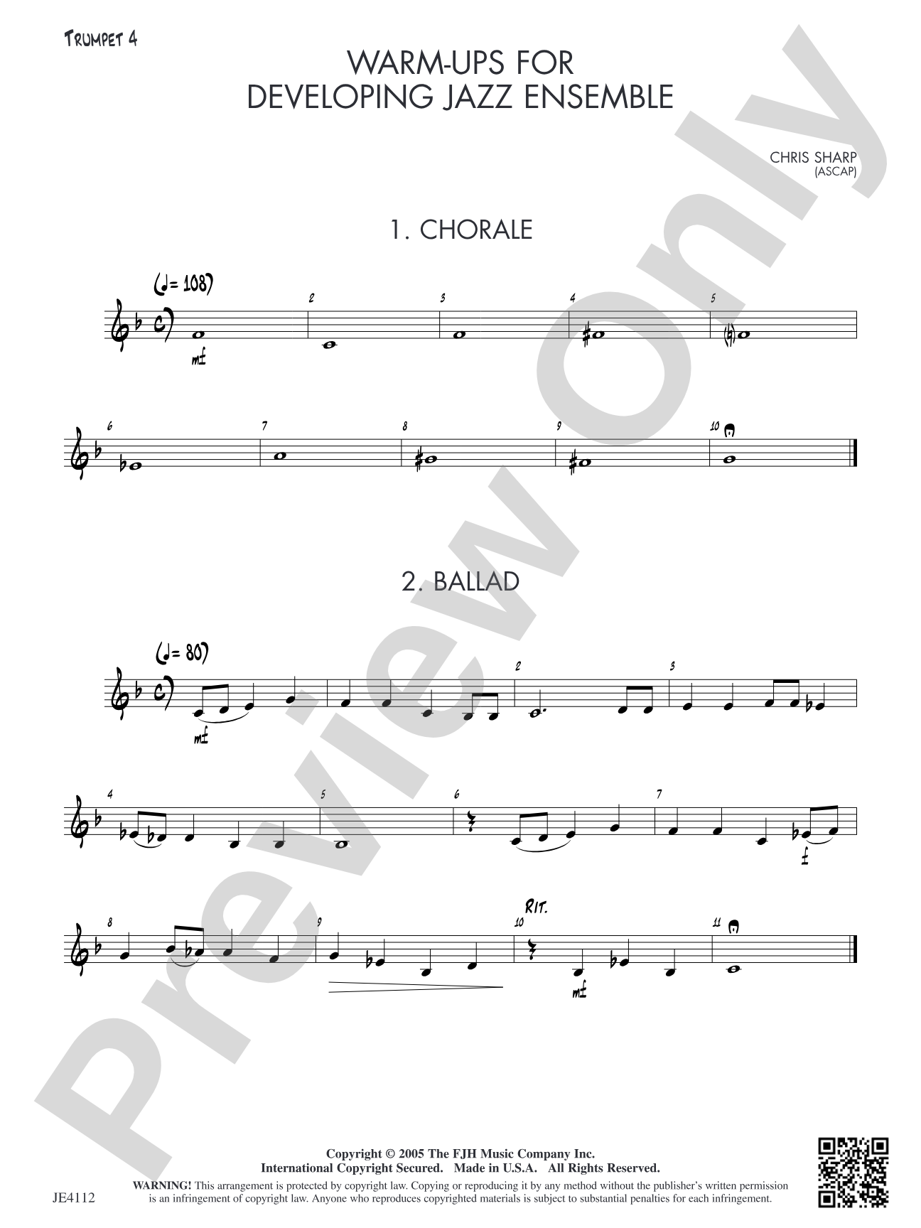 Warm-Ups for Developing Jazz Ensemble: Opt. Trumpet 4