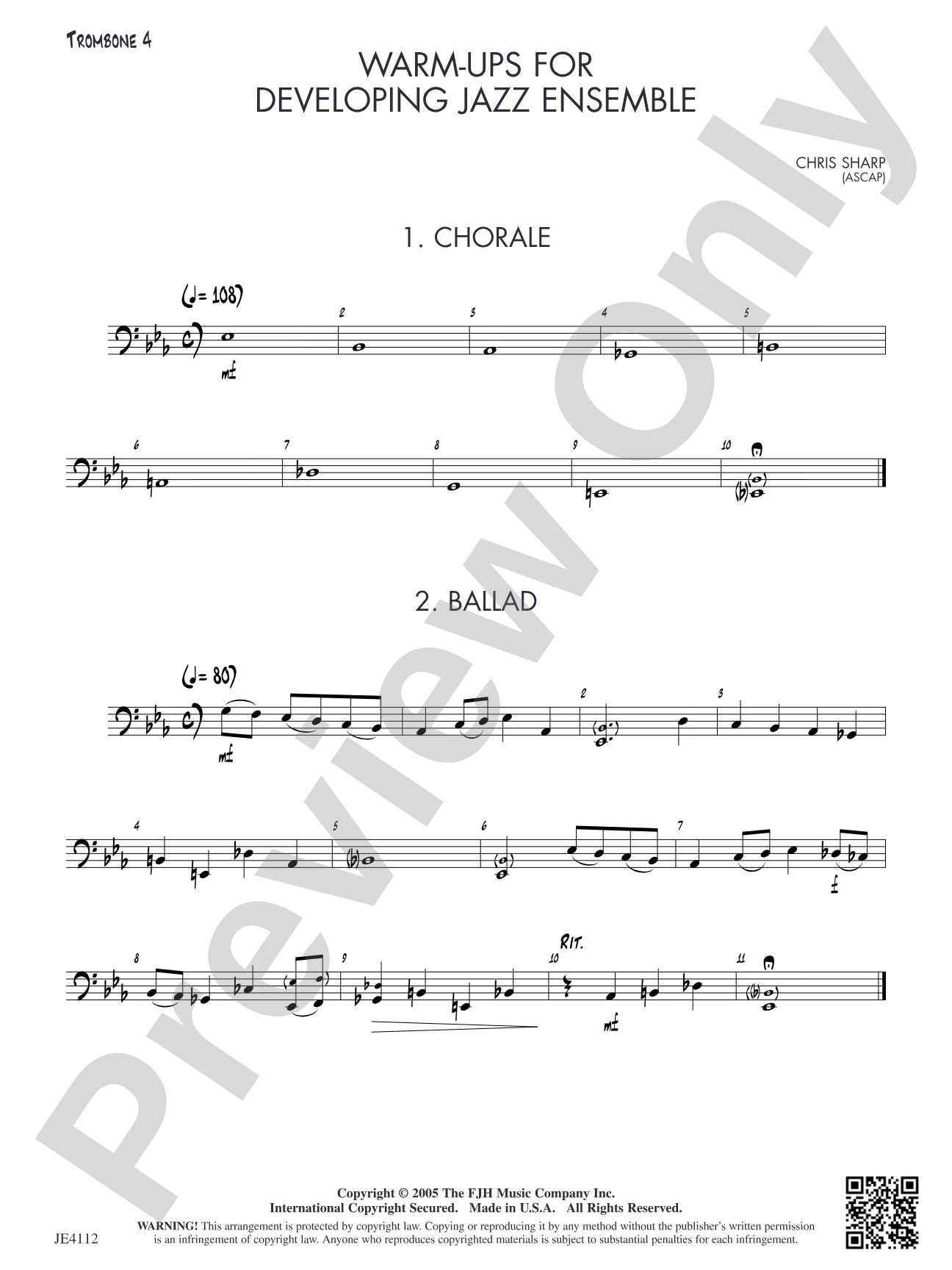 Warm-Ups for Developing Jazz Ensemble: Opt. Trombone 4