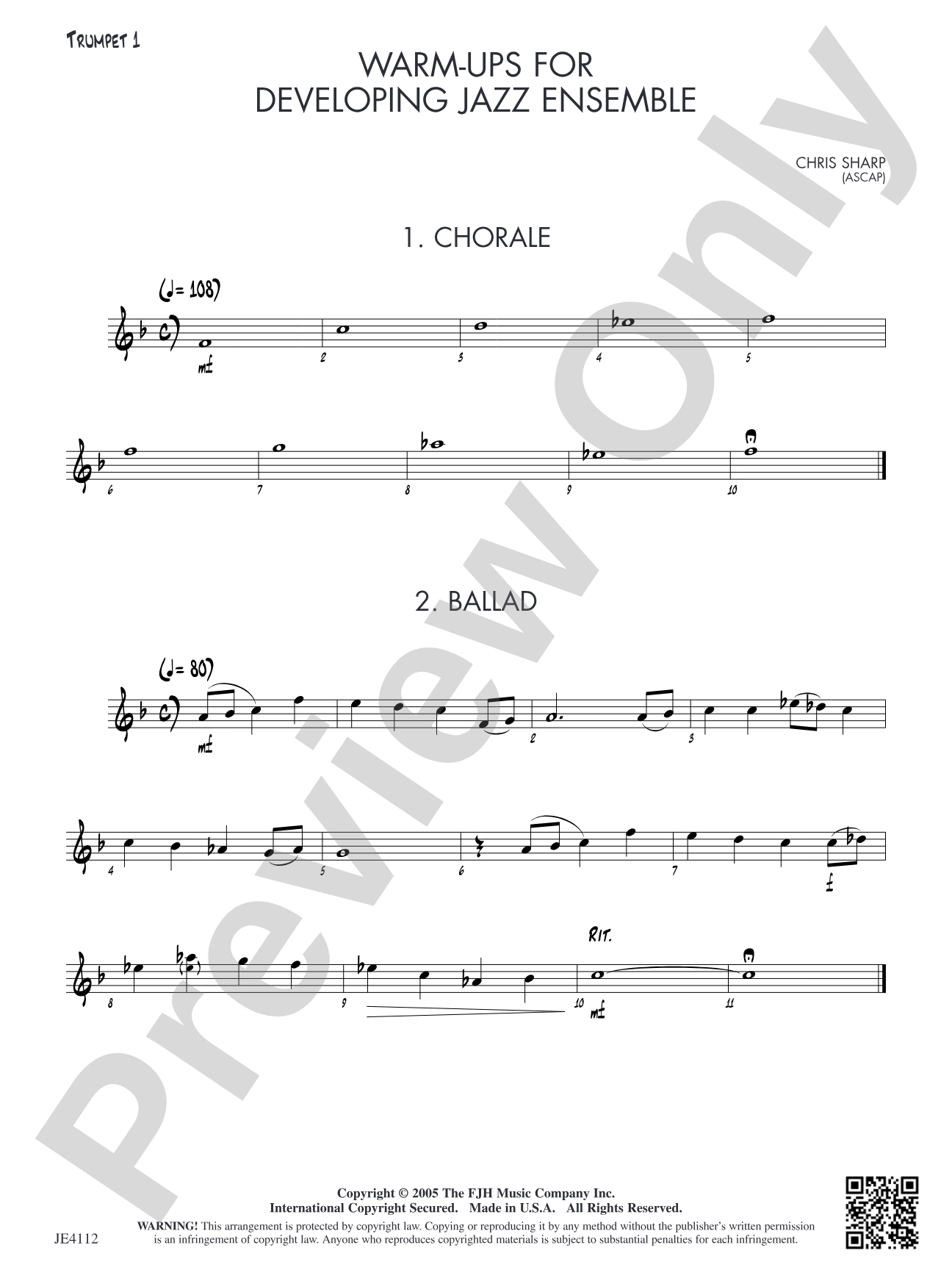 Warm-Ups for Developing Jazz Ensemble: Trumpet 1
