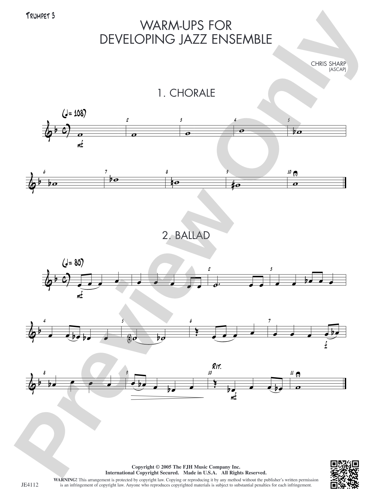 Warm-Ups for Developing Jazz Ensemble: Trumpet 3