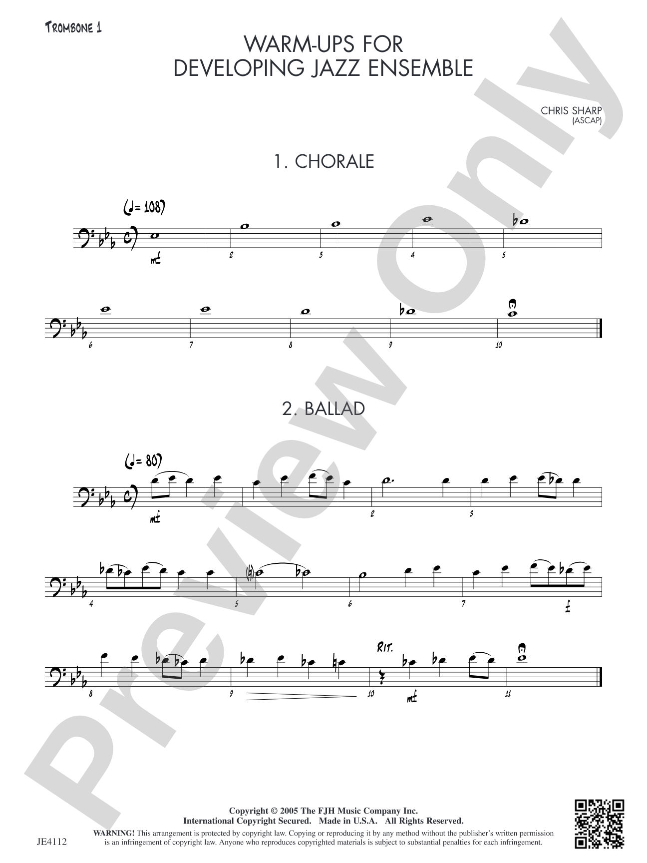 Warm-Ups for Developing Jazz Ensemble: Trombone 1