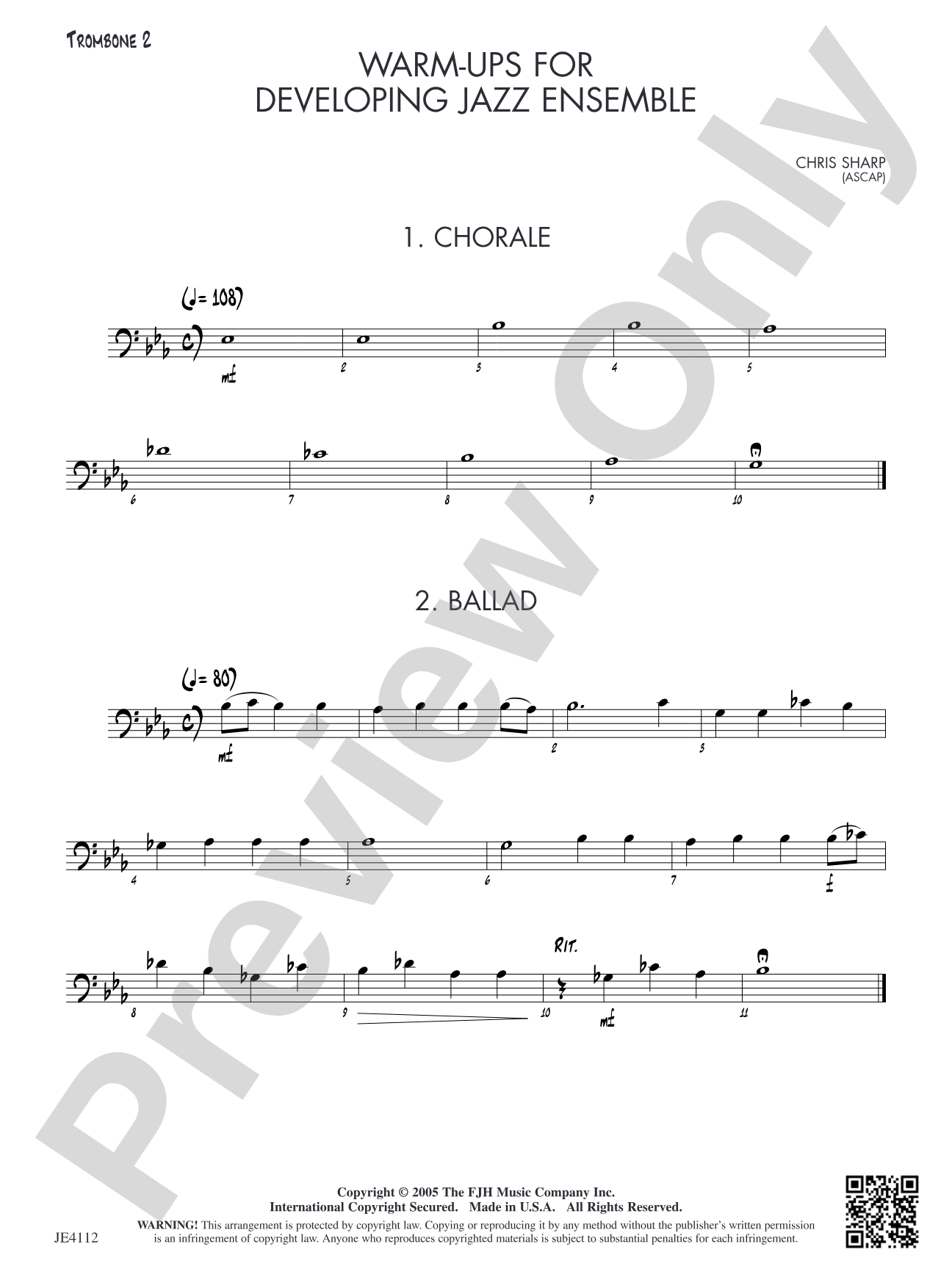 Warm-Ups for Developing Jazz Ensemble: Trombone 2