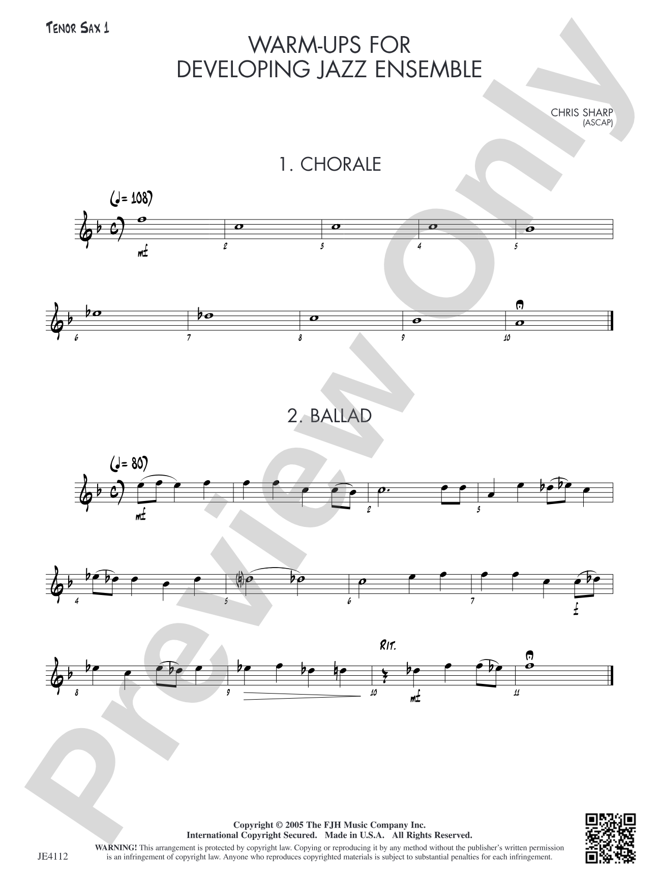 Warm-Ups for Developing Jazz Ensemble: Tenor Sax 1