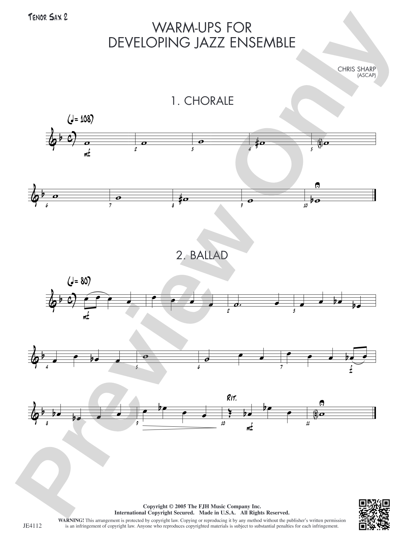 Warm-Ups for Developing Jazz Ensemble: Tenor Sax 2