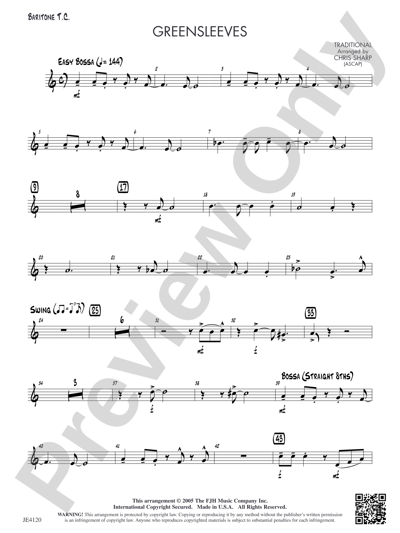 Greensleeves: Alternate T.C. (Doubles Trombone 1)