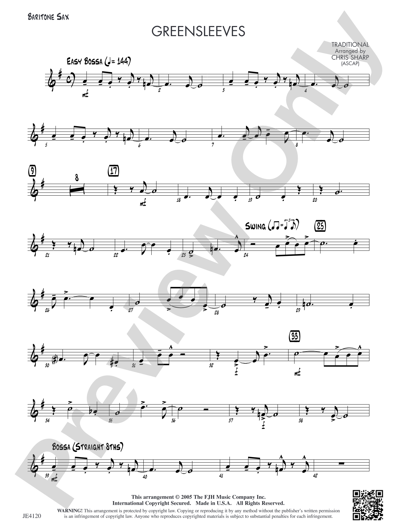 Greensleeves: Opt. Baritone Sax