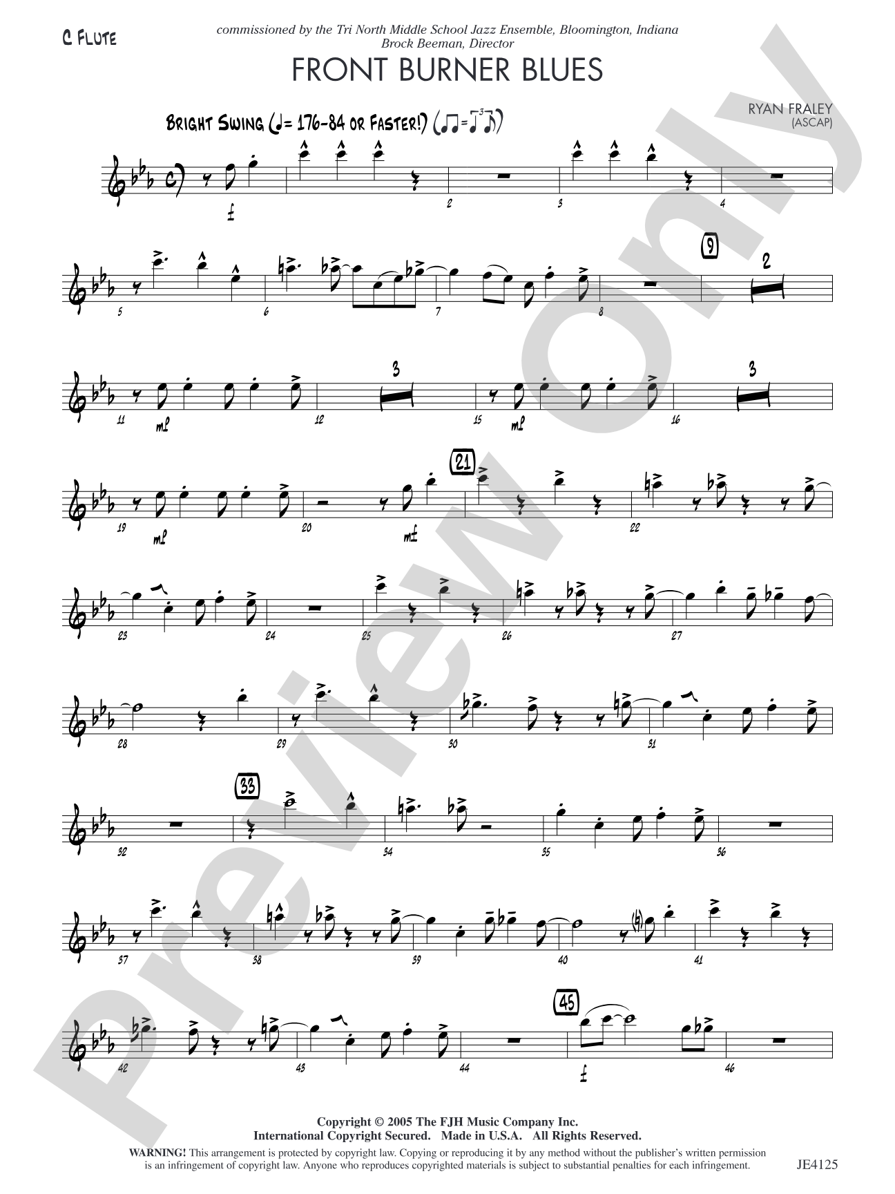 Front Burner Blues: C Flute (Alternate Part)