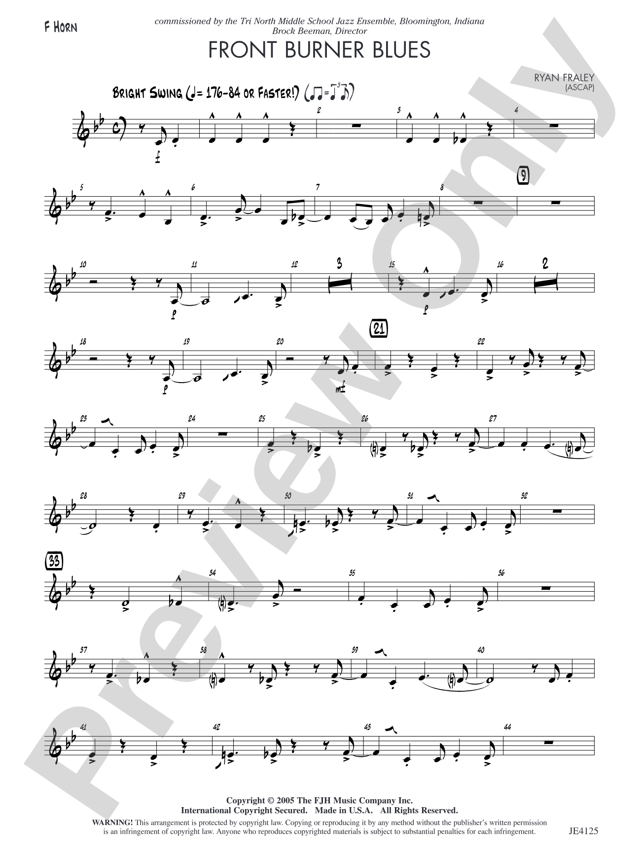 Front Burner Blues: F Horn (Alternate Part)