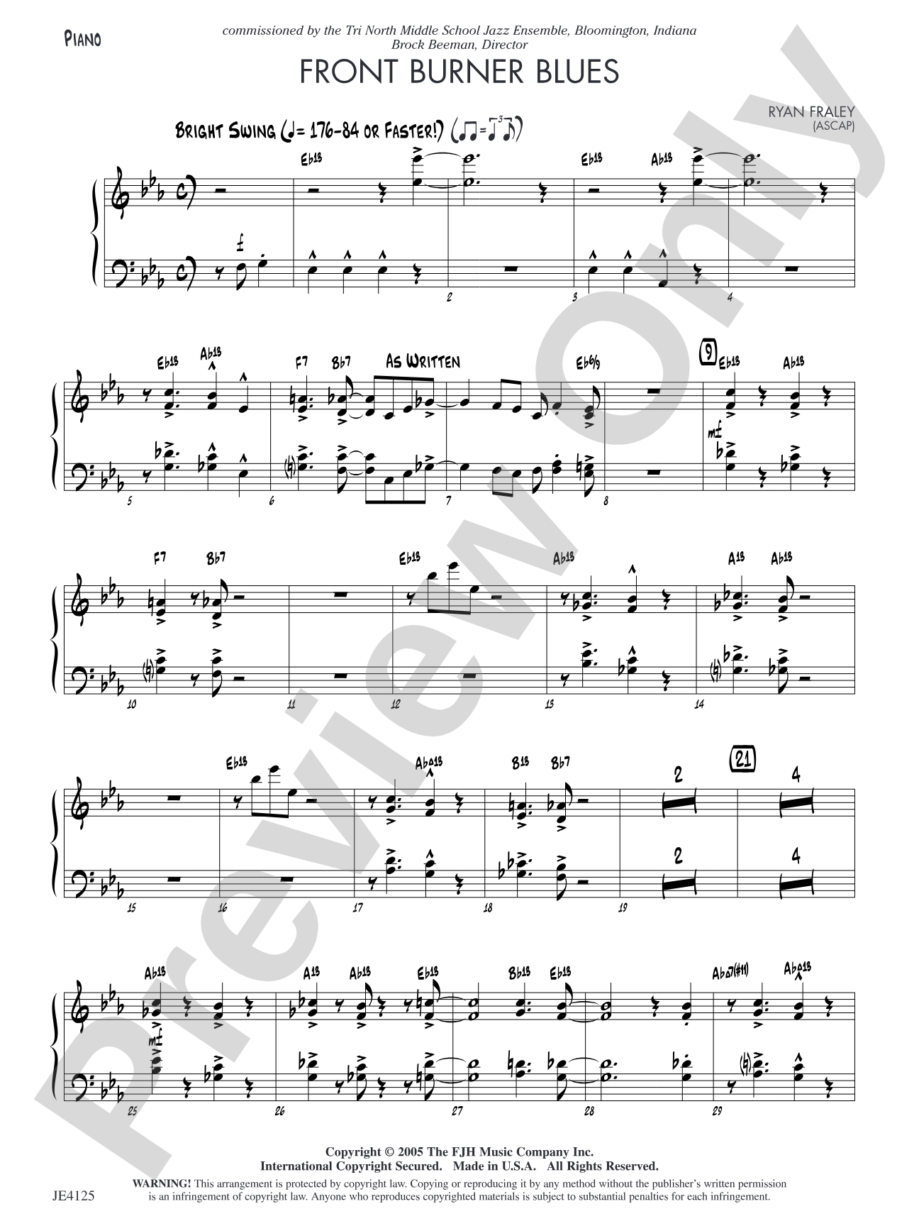 Front Burner Blues: Piano