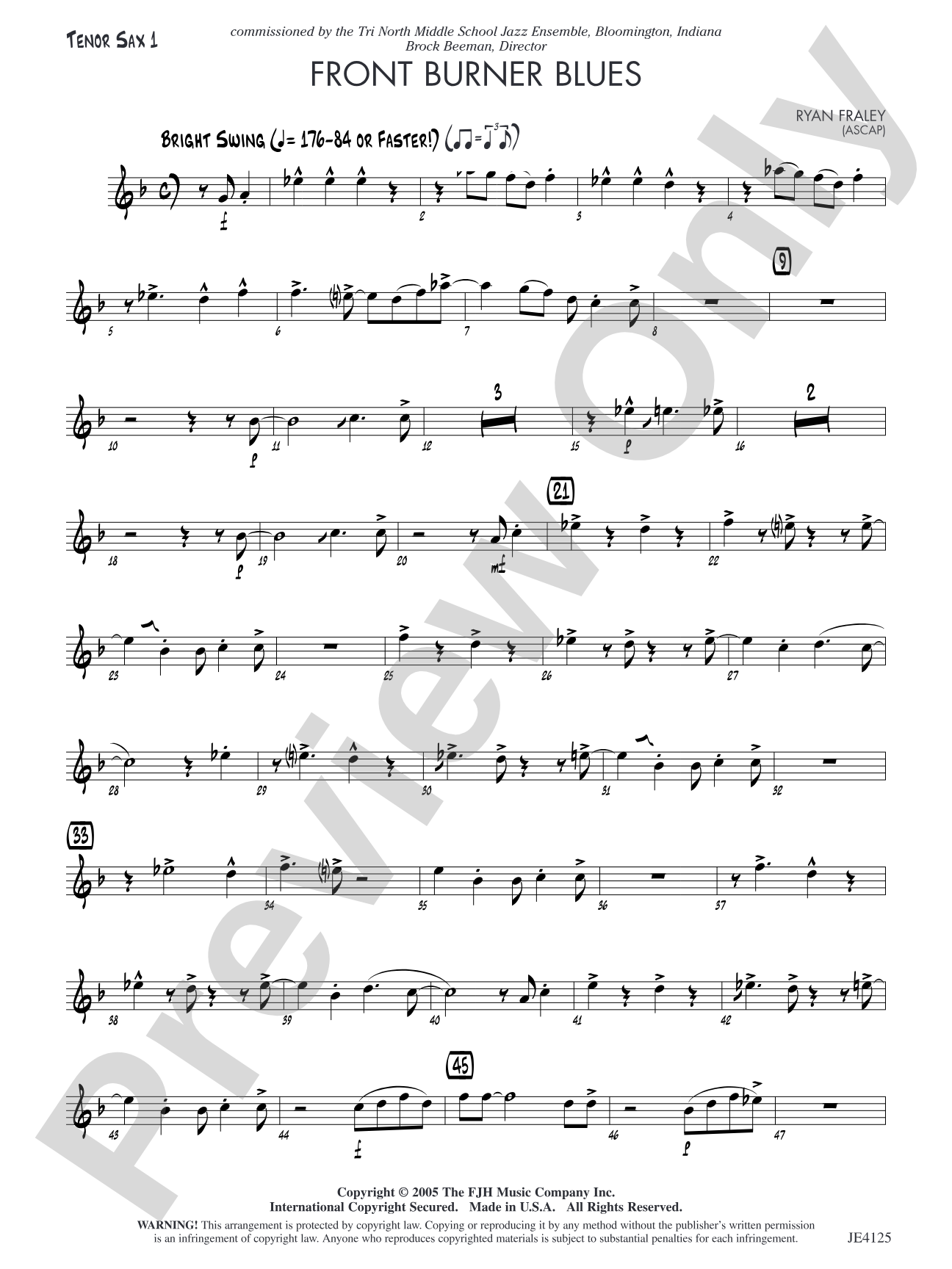 Front Burner Blues: Tenor Sax 1
