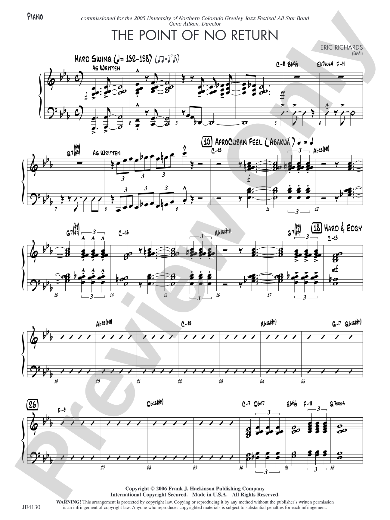 The Point of No Return: Piano