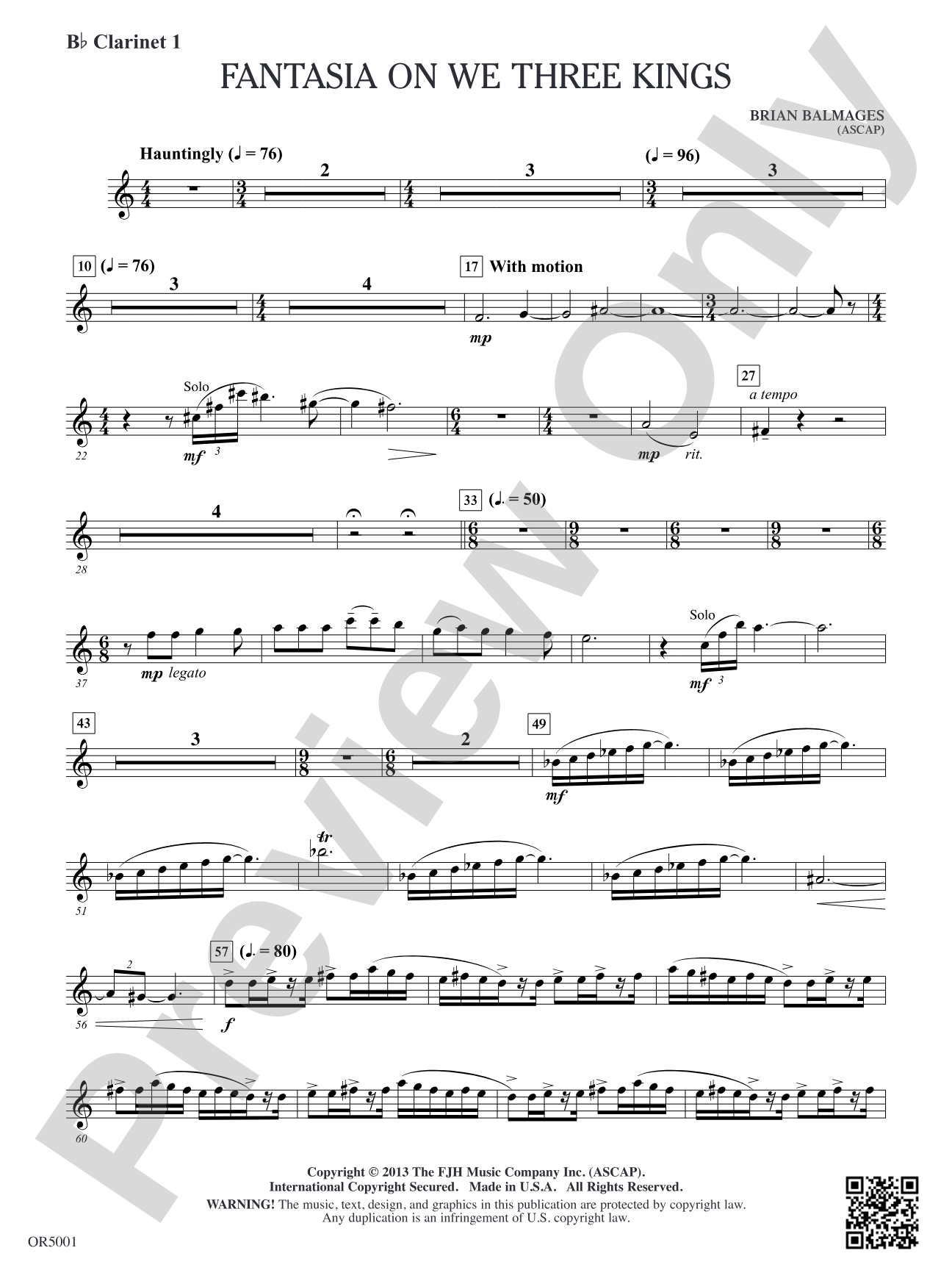 Fantasia on We Three Kings: B-flat Clarinet 1
