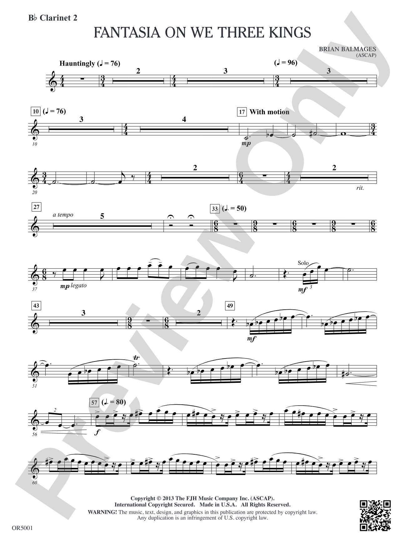 Fantasia on We Three Kings: B-flat Clarinet 2