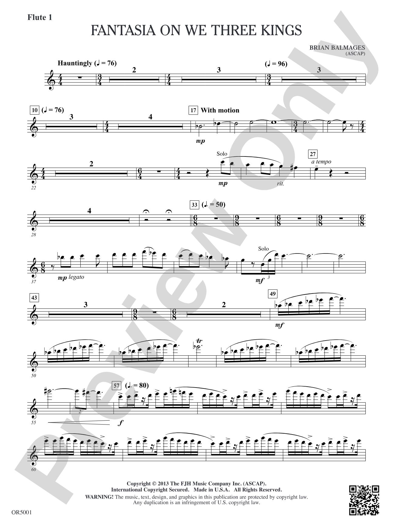 Fantasia on We Three Kings: Flute 1