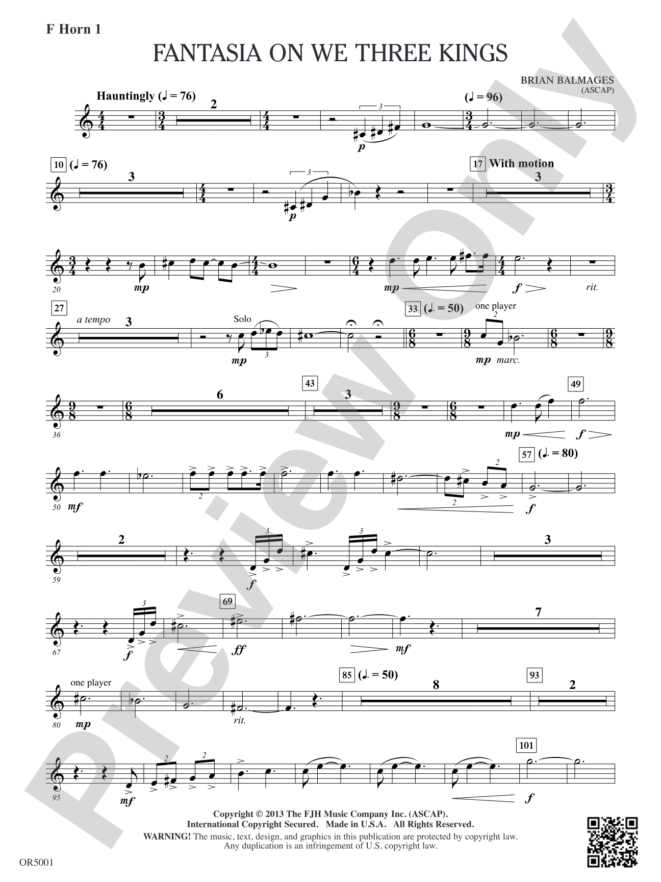 Fantasia on We Three Kings: F Horn 1