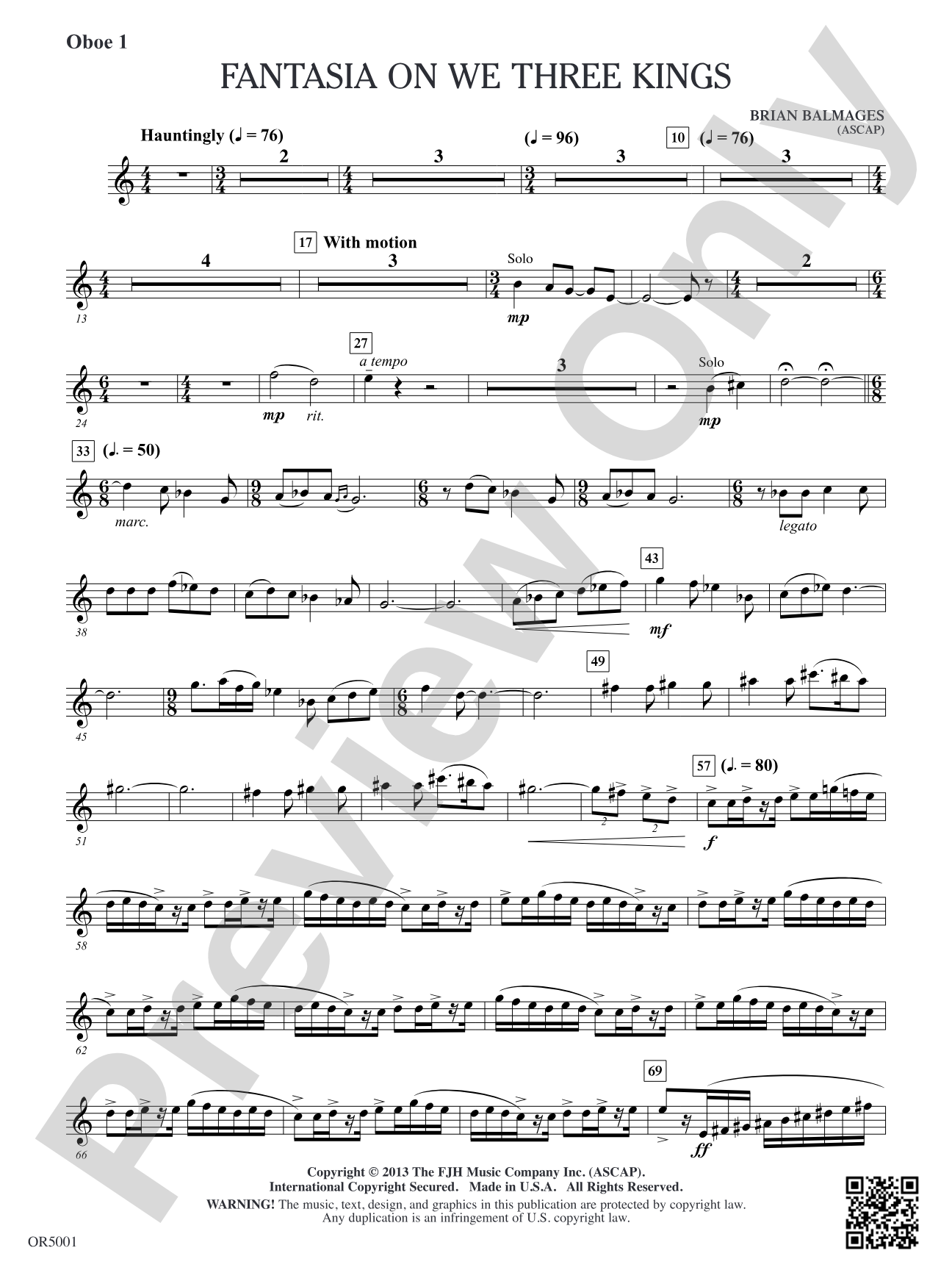 Fantasia on We Three Kings: Oboe 1