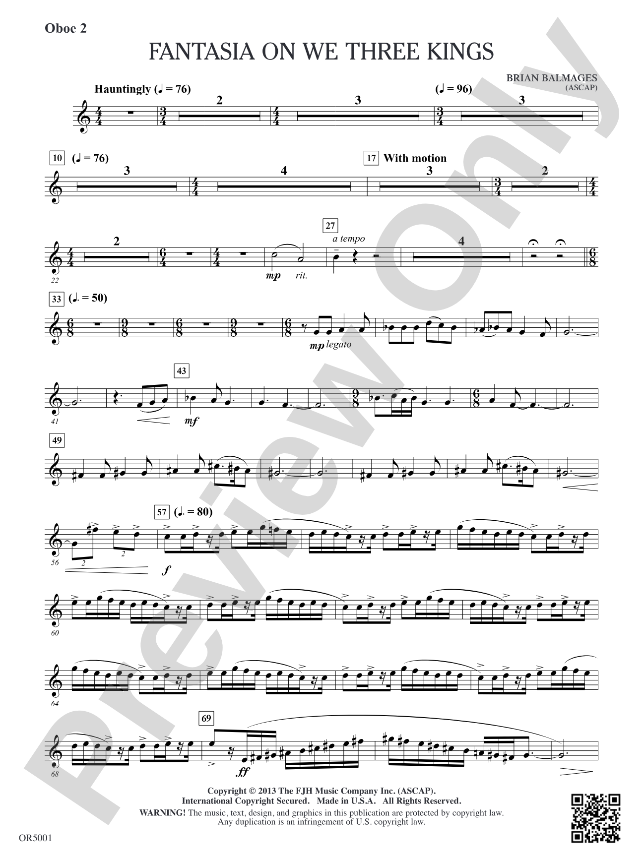 Fantasia on We Three Kings: Oboe 2