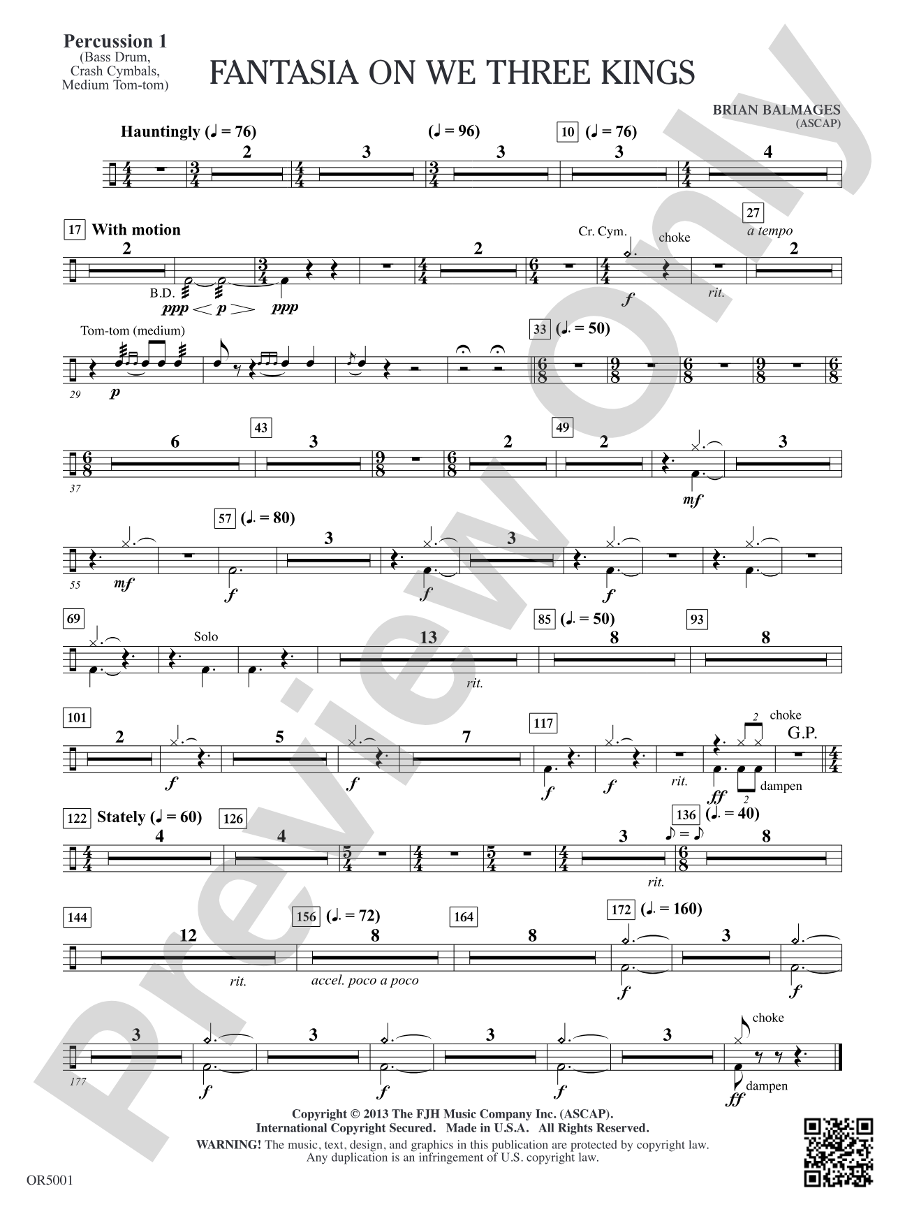 Fantasia on We Three Kings: Percussion 1