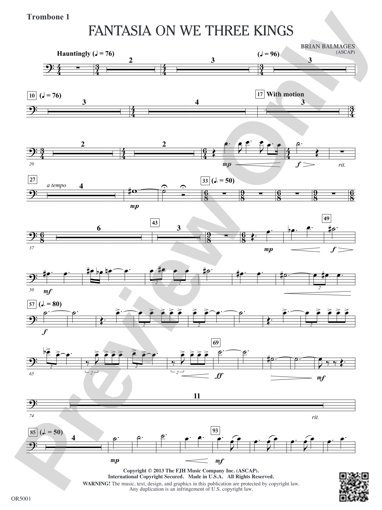 Fantasia on We Three Kings: Trombone 1