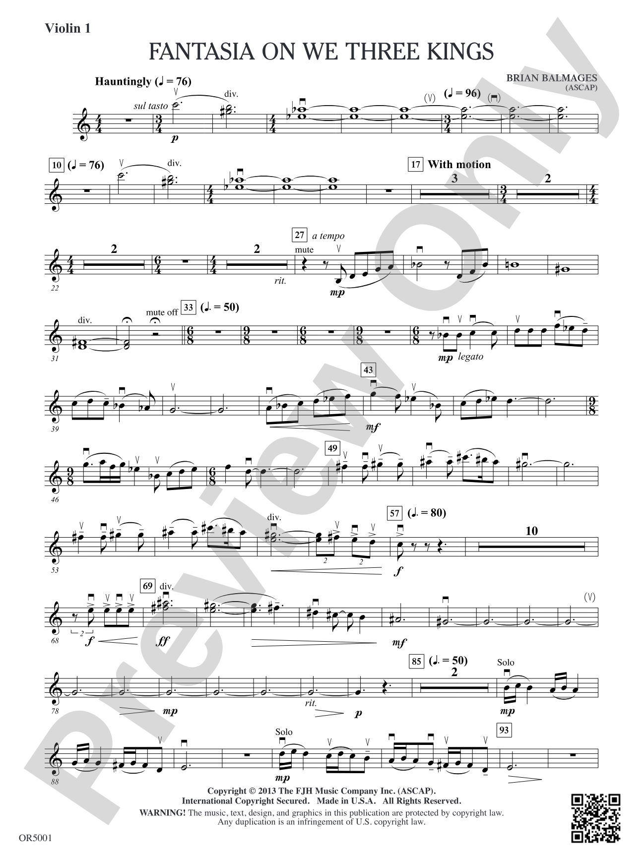 Fantasia on We Three Kings: Violin 1