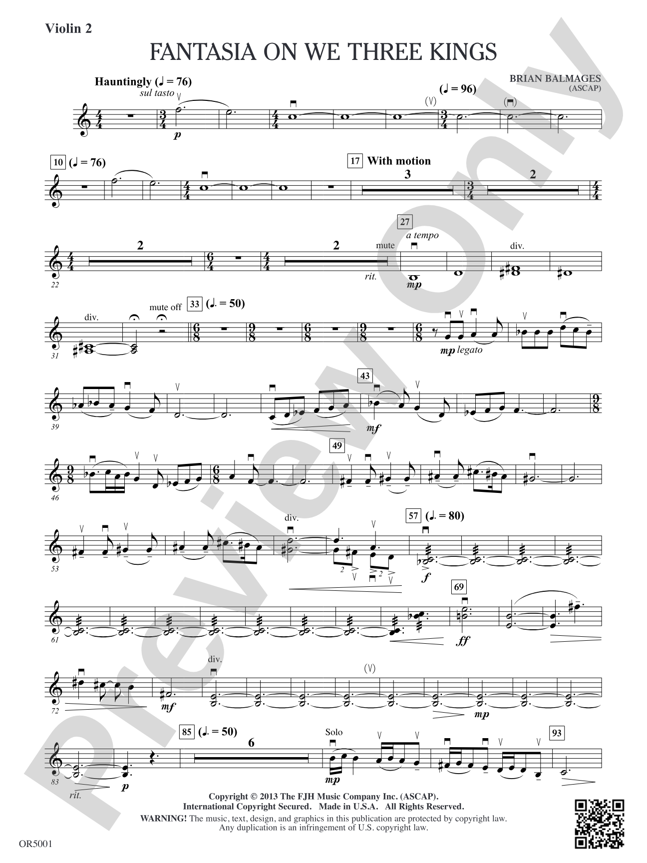 Fantasia on We Three Kings: Violin 2