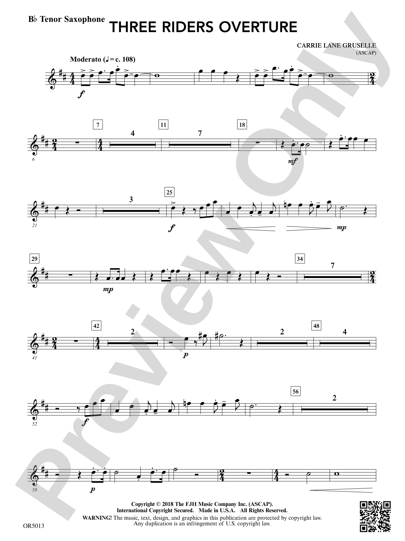 Three Riders Overture: Optional B-flat Tenor Saxophone