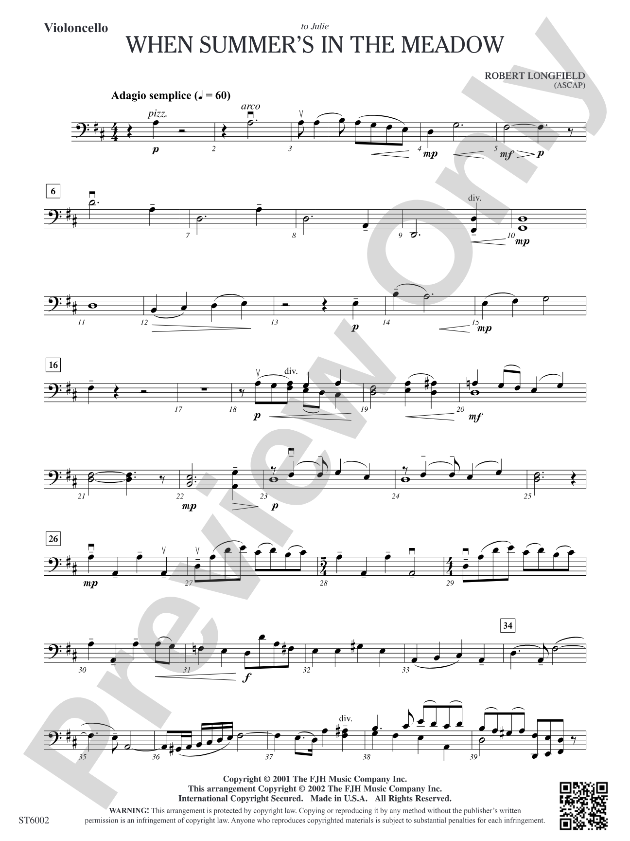 When Summer's in the Meadow: Violoncello