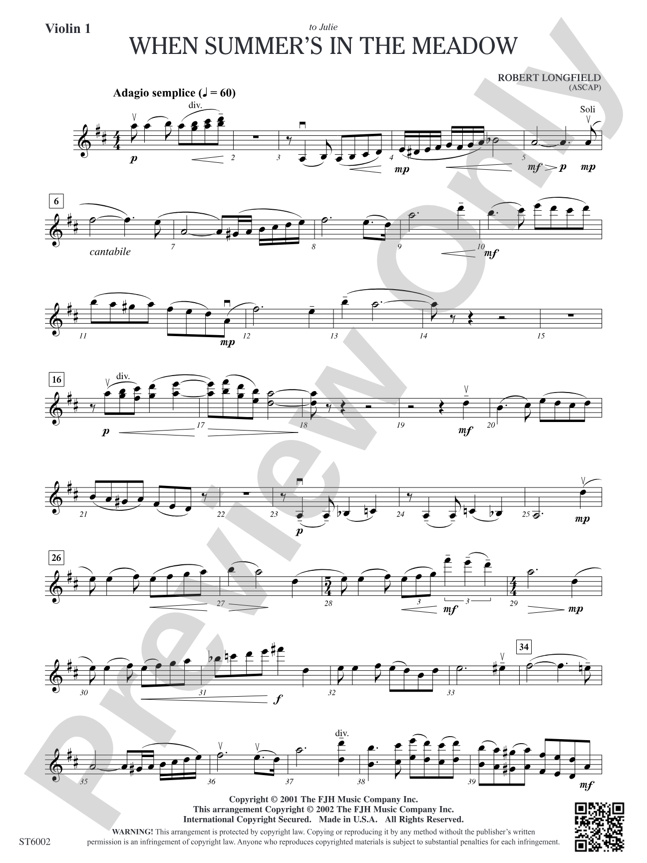 When Summer's in the Meadow: Violin 1