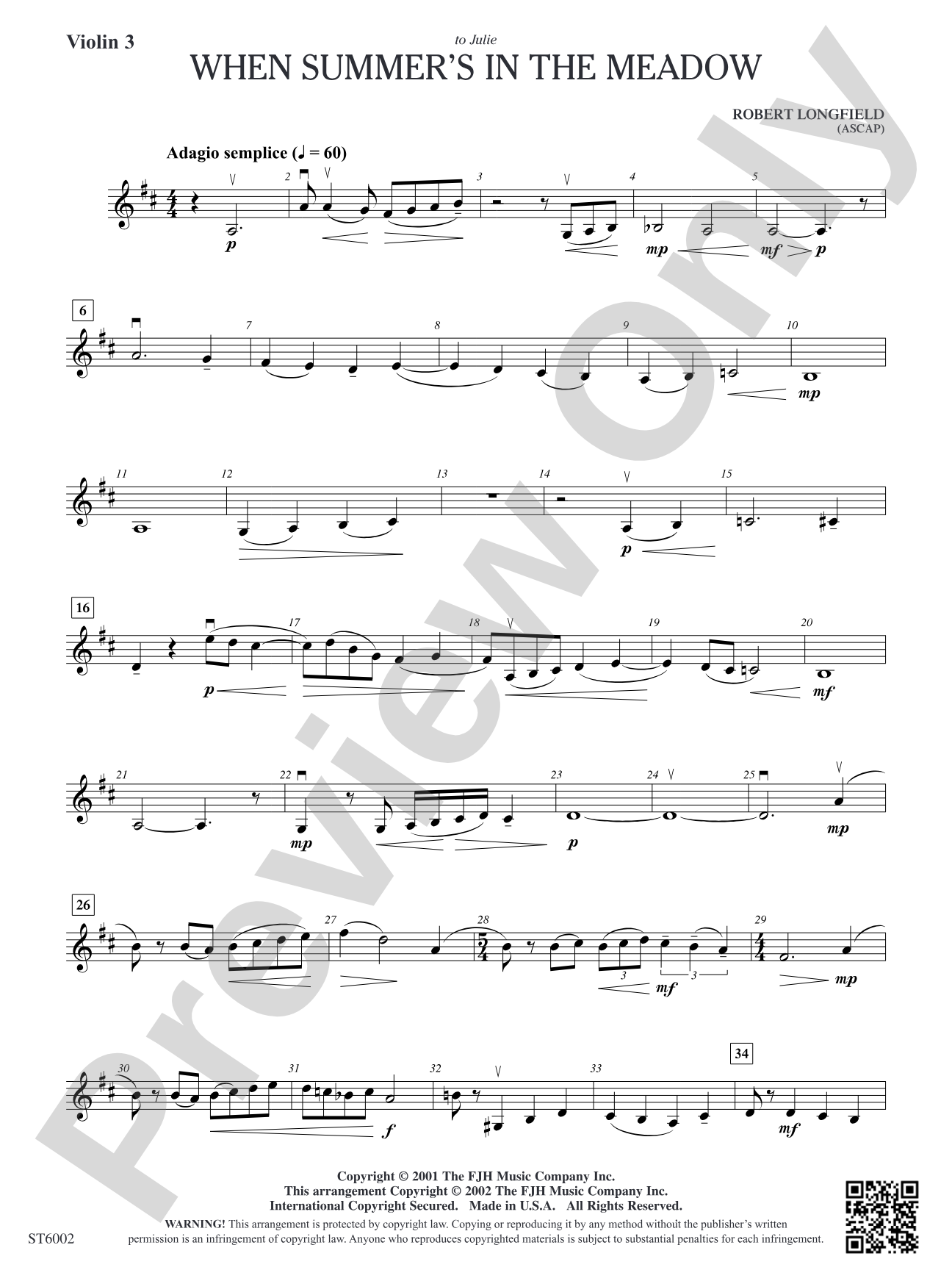 When Summer's in the Meadow: Optional Violin 3 (Viola)