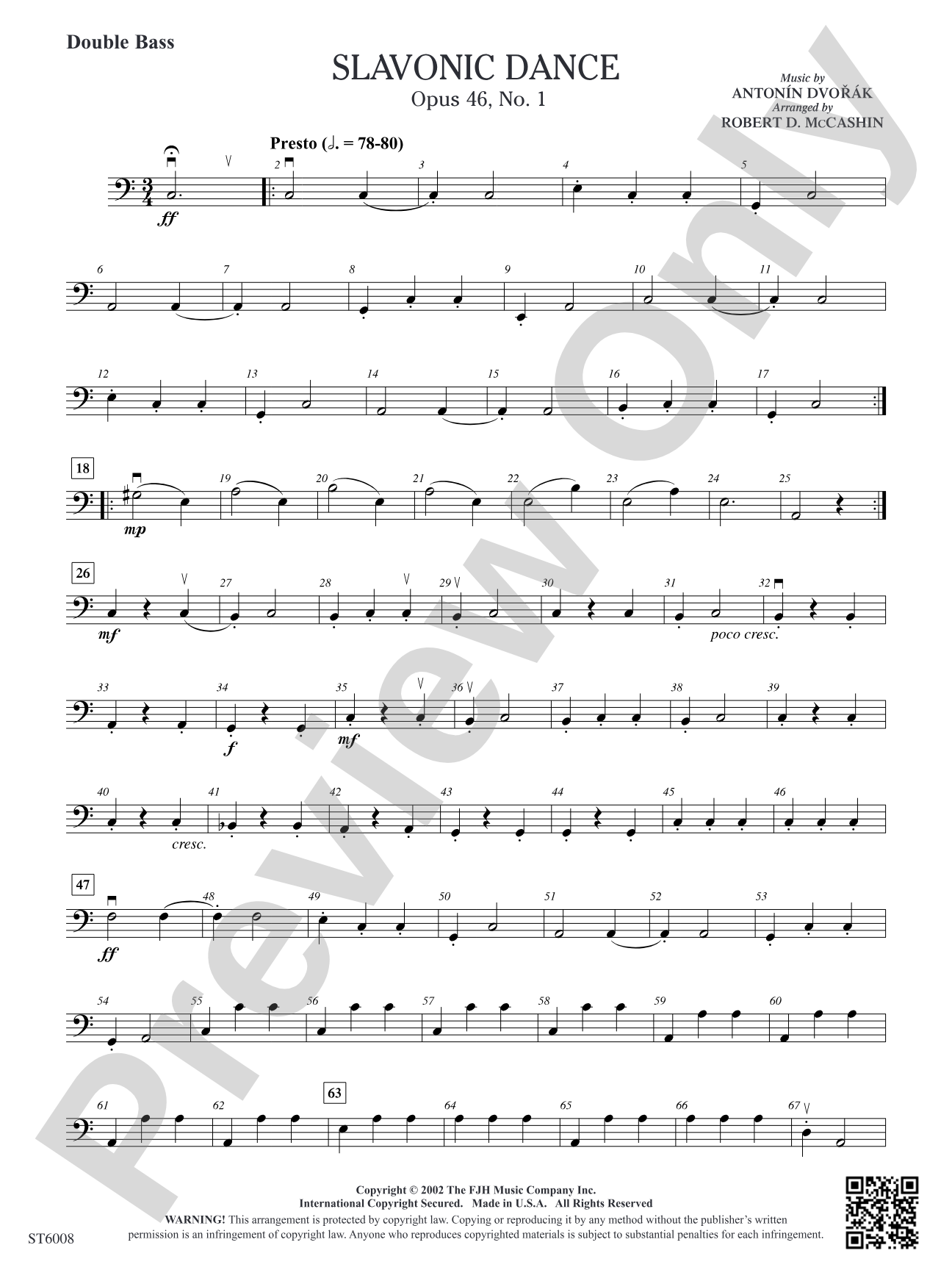 Slavonic Dance, Opus 46, No. 1: Double Bass