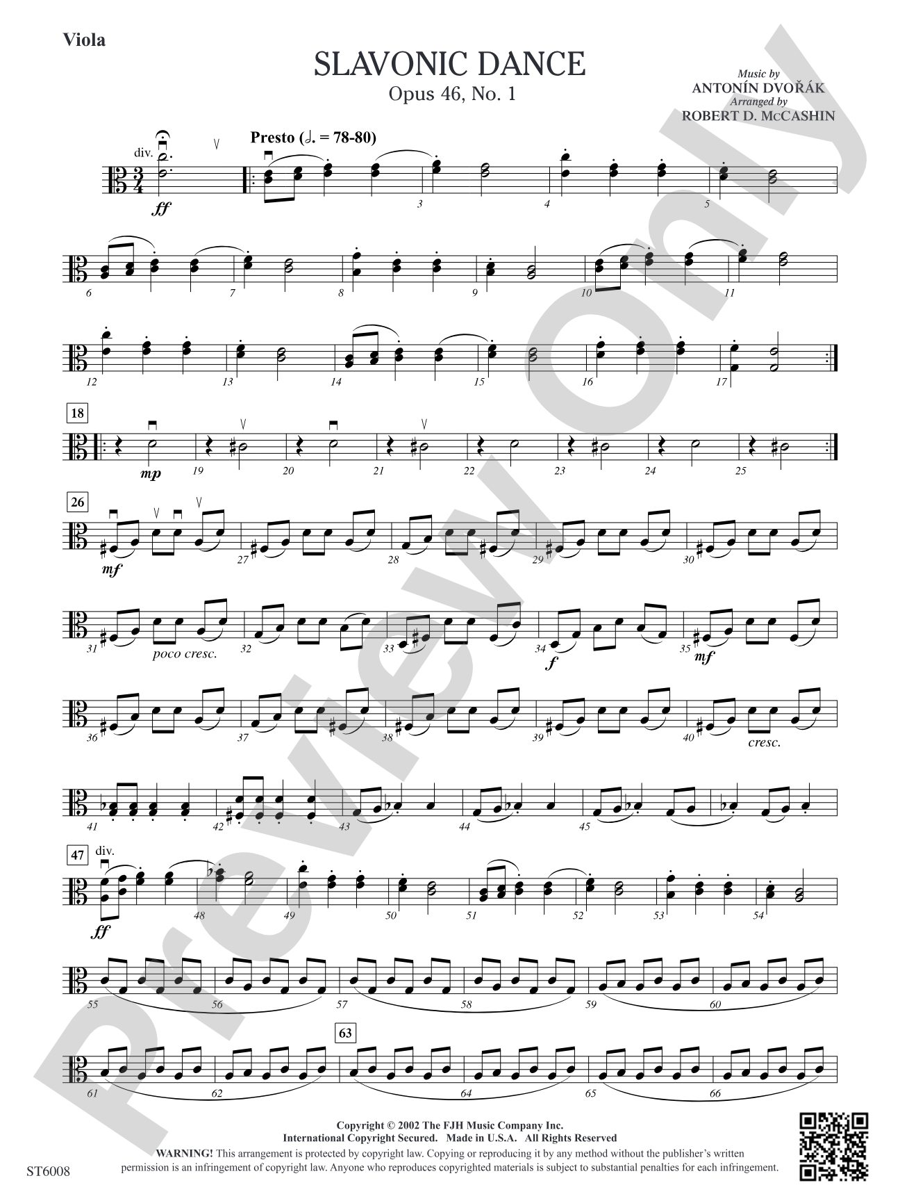 Slavonic Dance, Opus 46, No. 1: Viola