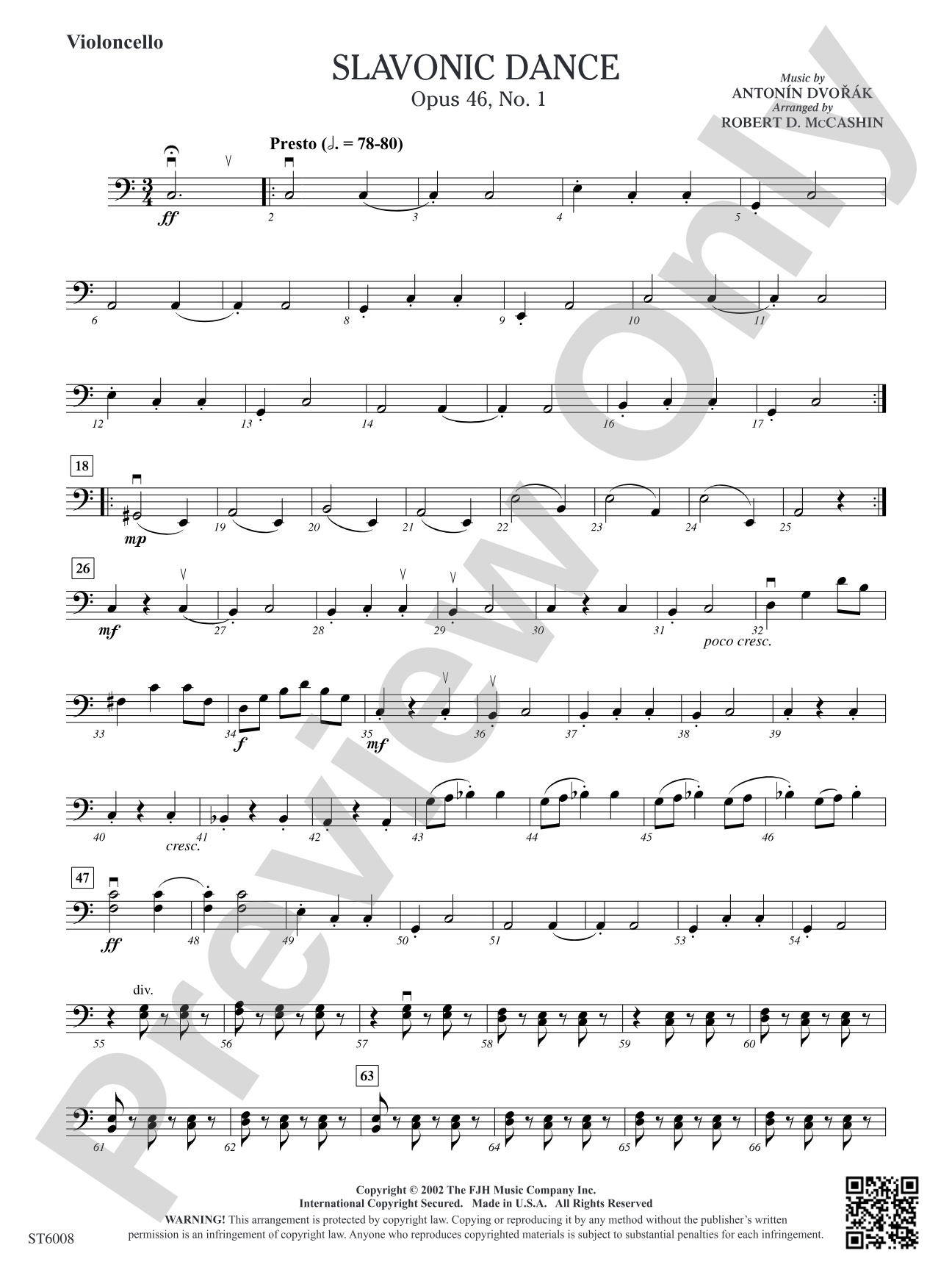 Slavonic Dance, Opus 46, No. 1: Violoncello