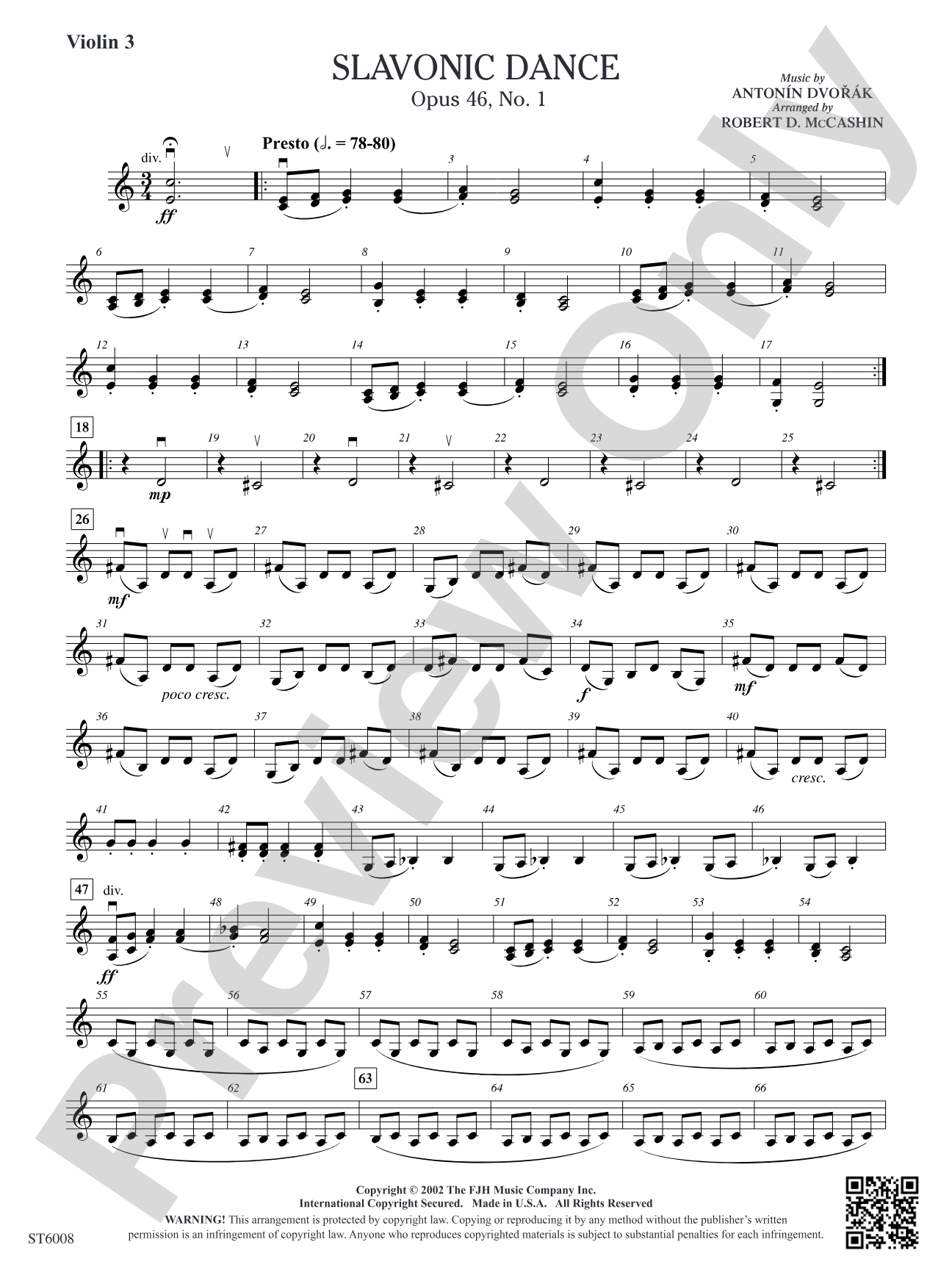 Slavonic Dance, Opus 46, No. 1: Optional Violin 3 (Viola)