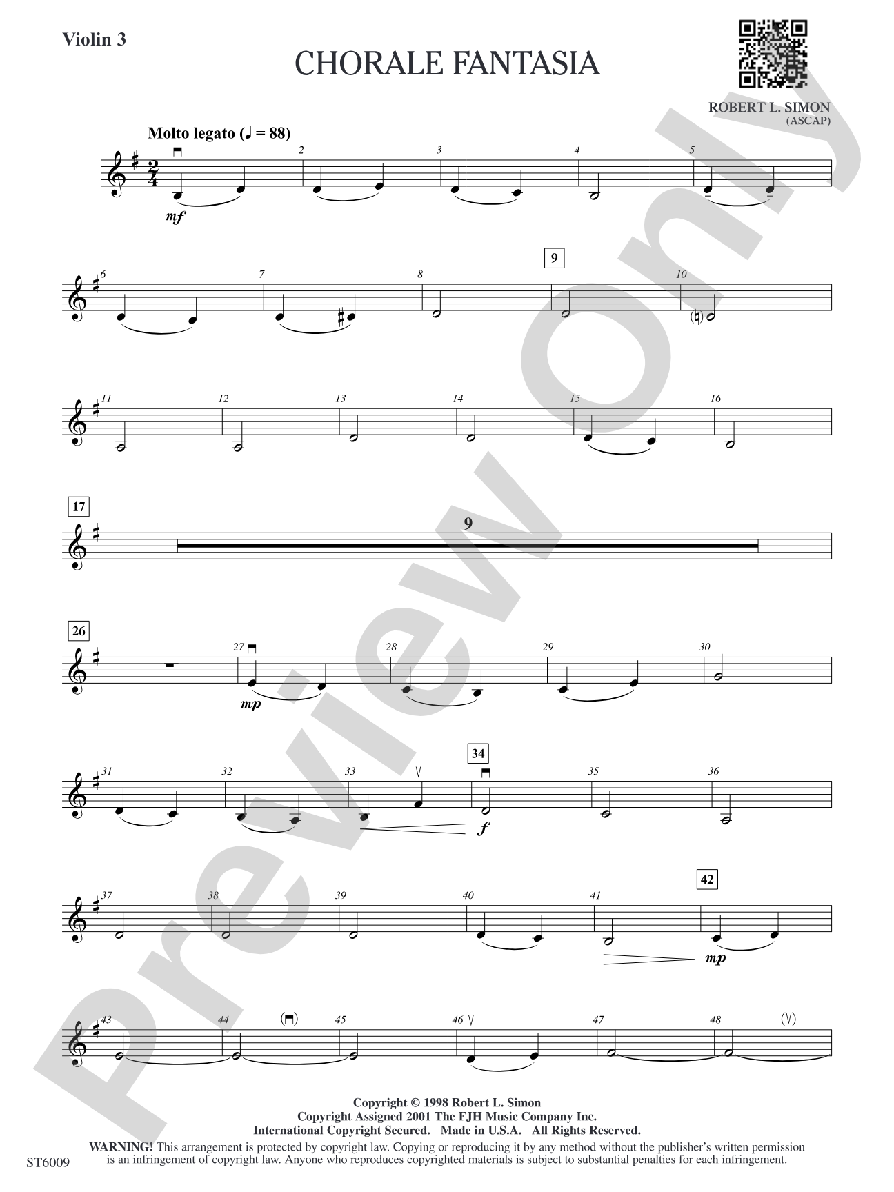 Chorale Fantasia: Optional Violin 3 (Viola)