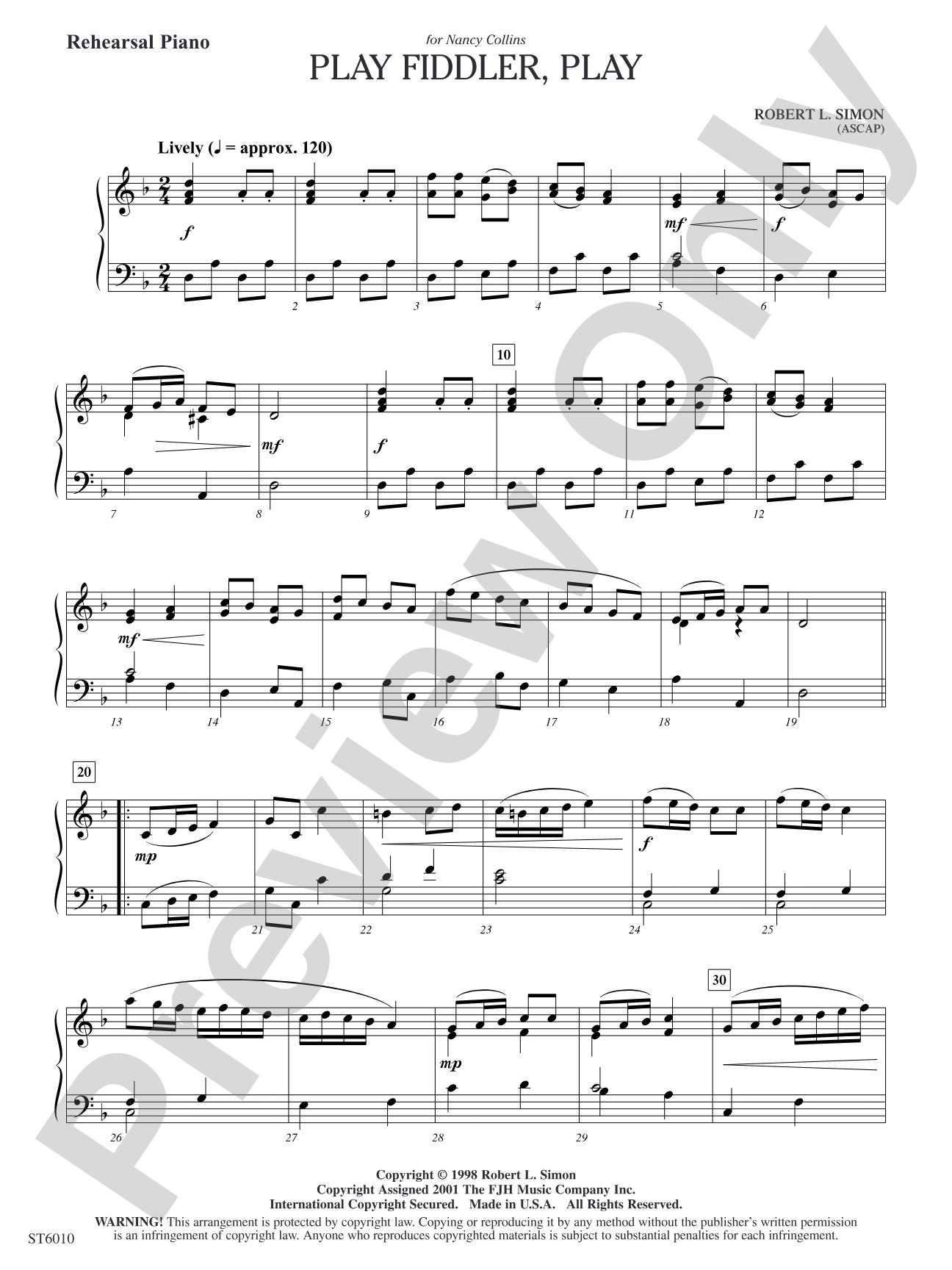 Play Fiddler, Play: Rehearsal Piano